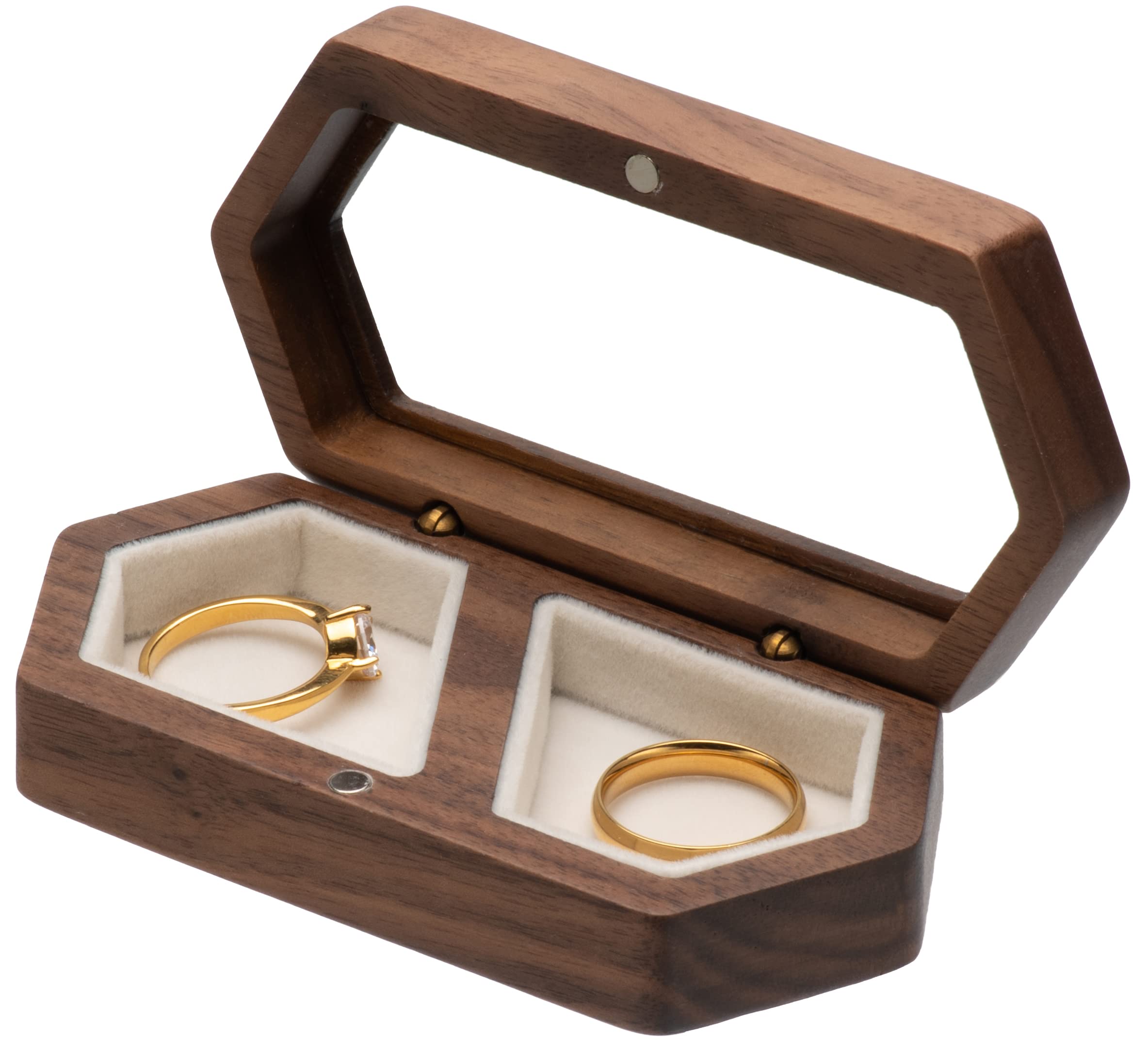 Engagement Wooden Ring Box for 2 Rings - Portable Wedding Ring Holder for Proposal & Ceremony - Perfect for Wedding, Vow Renewal & Anniversary Gifts