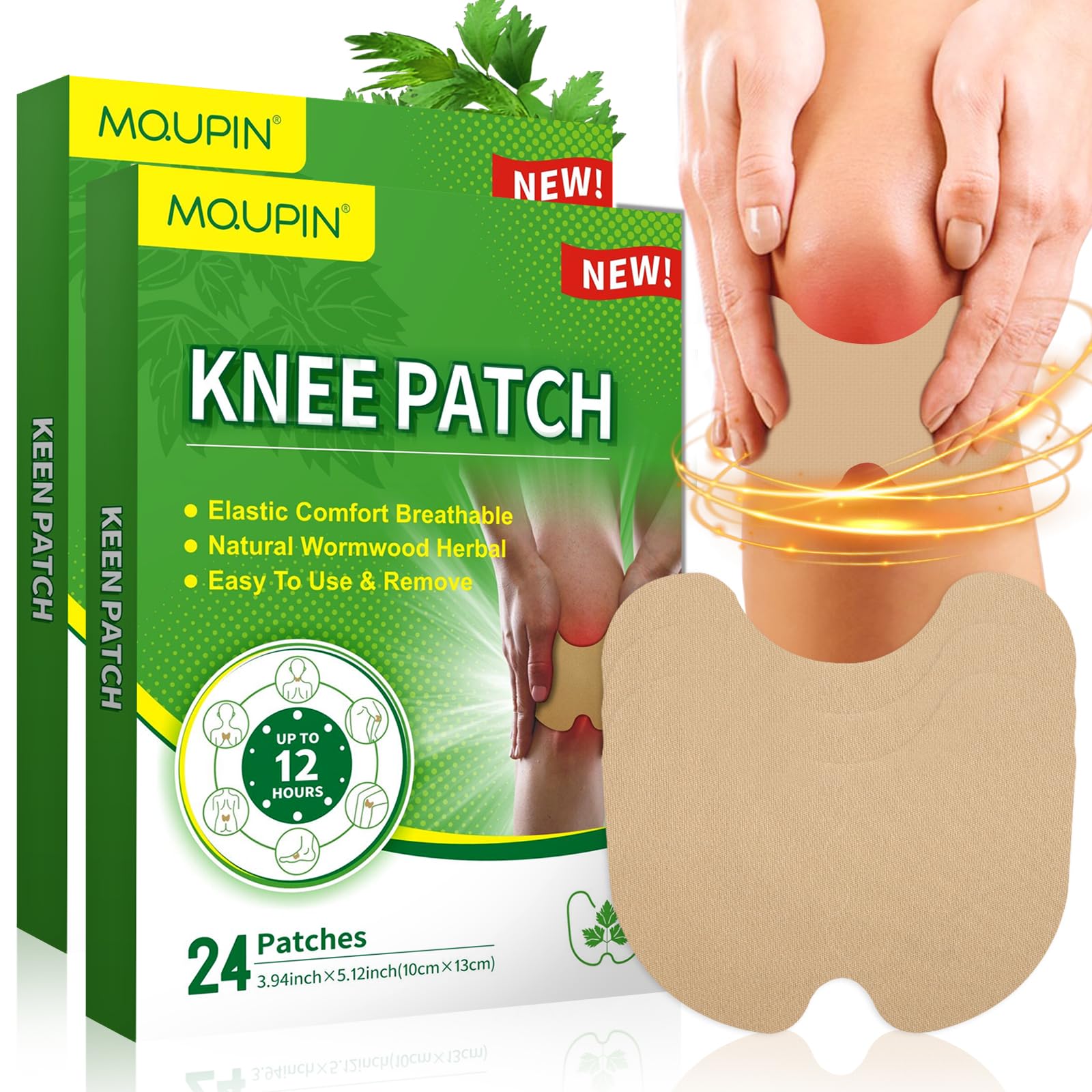 48Pcs MQUPIN Knee Pain Relief Patches - Natural Herbal Warming Patches for Bone on Bone Pain, Wormwood Patches for Joint & Muscle Pain Relief, Extra Strength Lasts Up to 12 Hours - Perfect for Arthritis, Sports Injuries & Daily Discomfort