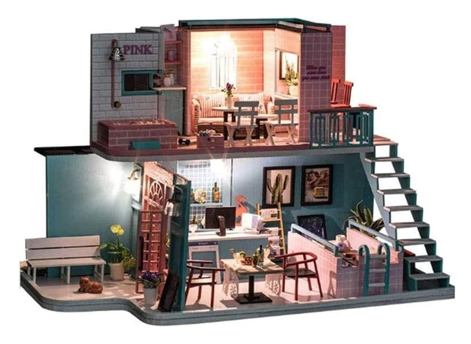 DIY Miniature Wooden House Model Kit - Handcrafted Cottage Villa with Dining Table & Cafe - Perfect for Dollhouses, Home Decor, and Collectors