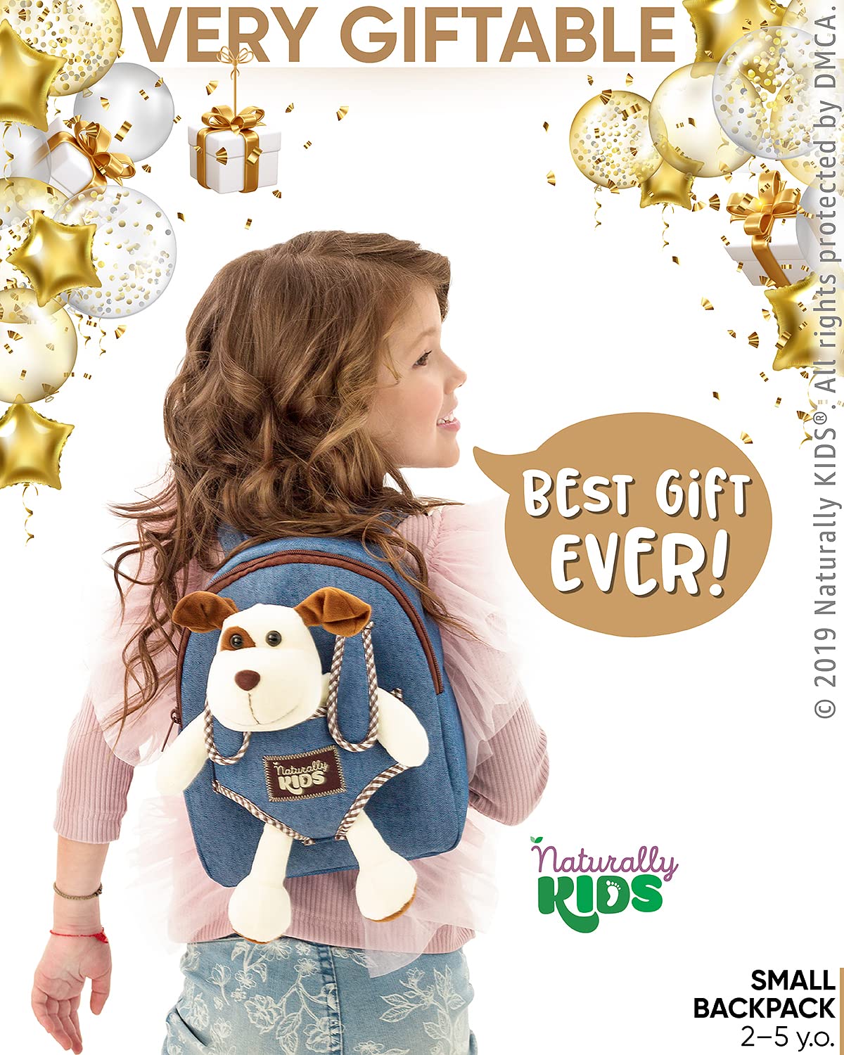 Naturally KIDS Dog Backpack - Cute Plush Dog Toy for Toddlers 2-5 Years Old | Perfect Gift for Boys & Girls | Great for Travel, Daycare & Pretend Play