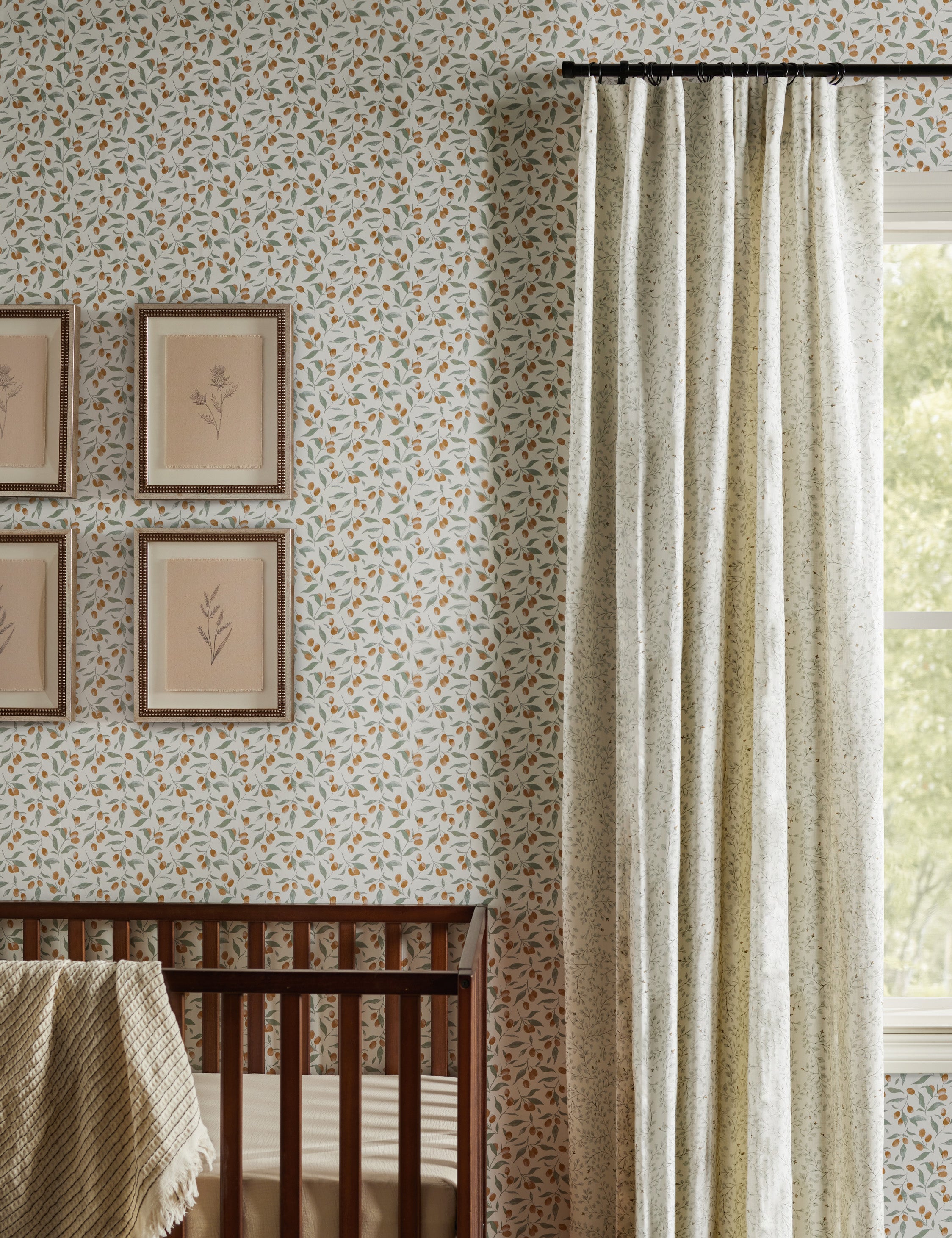 Rylee + Cru Dainty Leaves Linen Curtain Panel - Light Filtering Window Treatment for Nursery, Bedroom & Living Room Decor