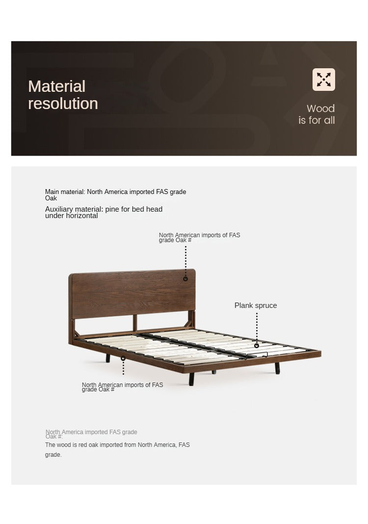 Solid Oak Wood Floating Bed Frame - Modern Platform Bed with Suspended Design for Bedroom, Guest Room & Loft
