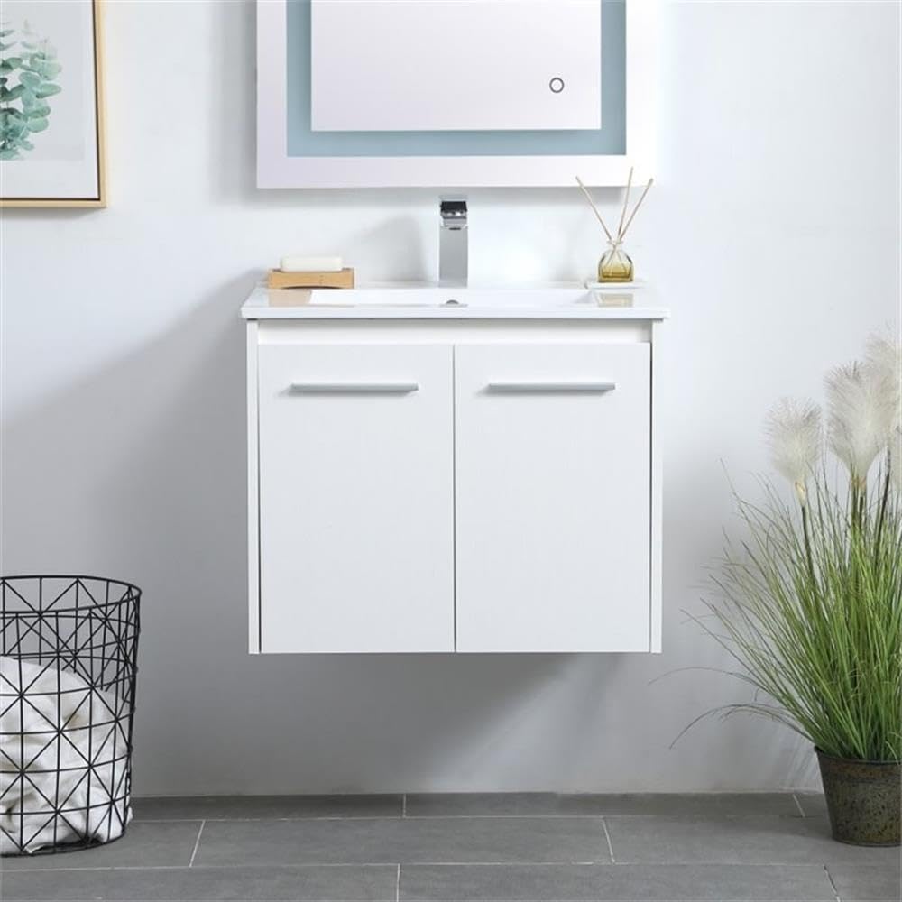 Rasina 24 Inch White Single Porcelain Top Floating Bathroom Vanity - Modern Space-Saving Design for Small Bathrooms & Powder Rooms