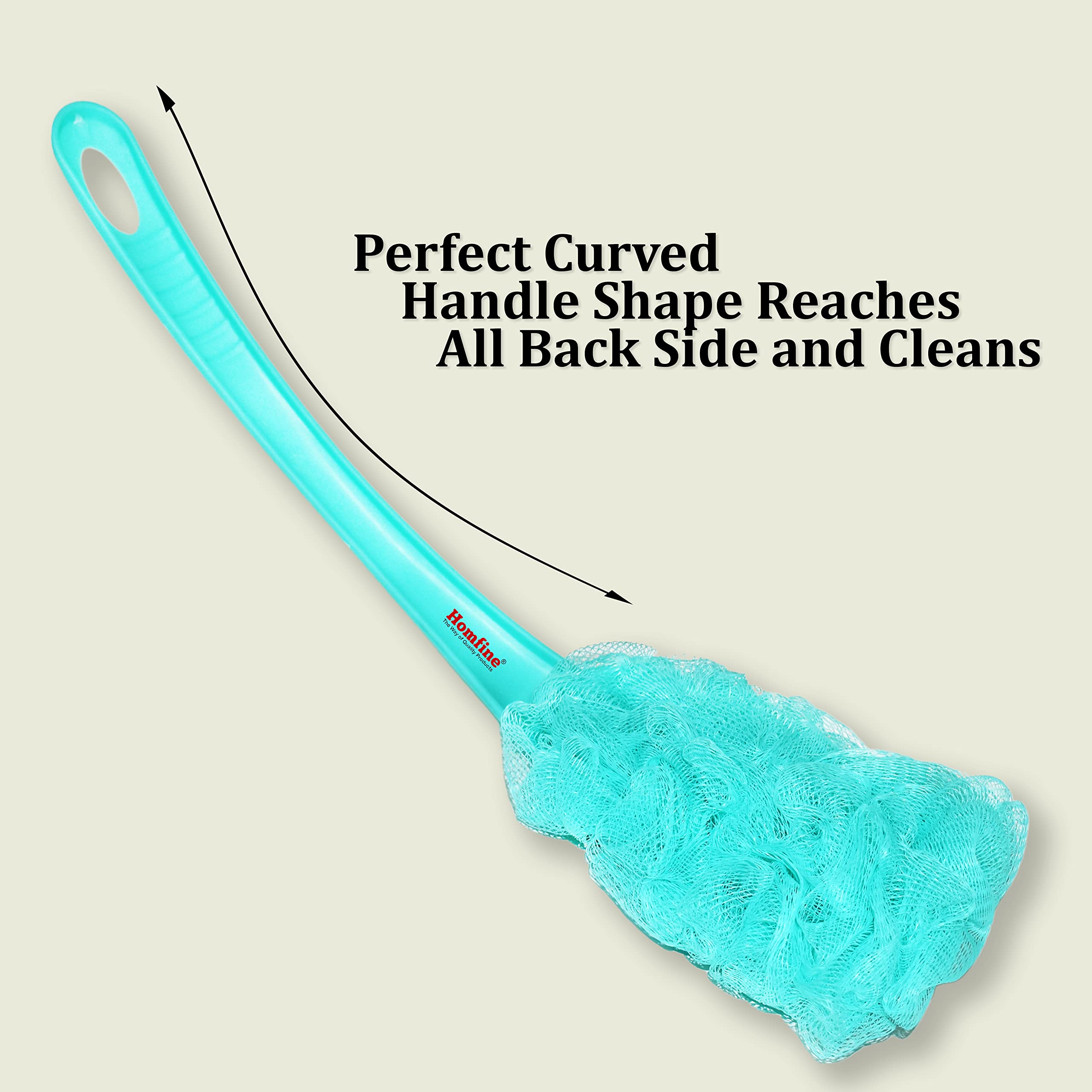 Homfine Long Handle Bath Loofah Sponge Brush - Exfoliating Back Scrubber for Shower, Massage & Deep Cleaning (Aqua Green) - Perfect for Hard-to-Reach Areas & Relaxing Spa Experience
