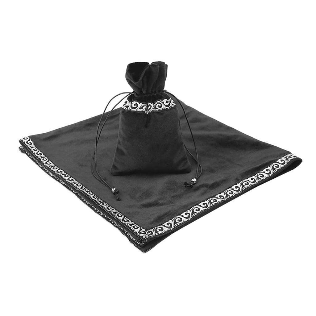 Baoblaze Altar Tarot Table Cloth - 26 x 26 Inches Wiccan Divination Velvet Cloth with Tarot Pouch (Black) - Perfect for Tarot Readings, Wiccan Rituals & Spiritual Practices