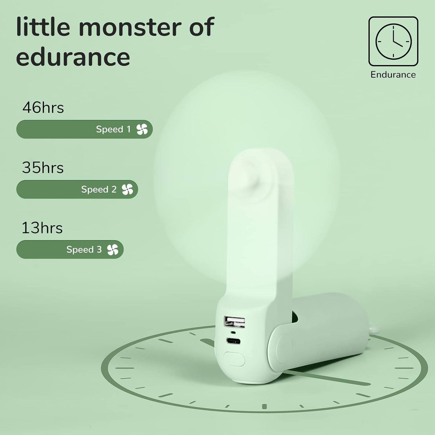 JISULIFE Portable Handheld Fan with 4500mAh Power Bank - Rechargeable Battery Operated Folding Fan, 3 Speed Settings, 13-46 Hours Runtime, Ultra Quiet & Strong Airflow - Perfect for Home, Office, Travel, Camping & Outdoor Activities (Green)