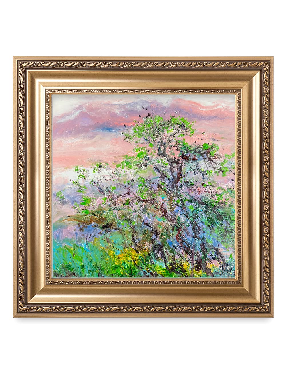 DECORARTS - Warm Breeze Over the Forest Abstract Landscape Wall Art by David Ma | Premium Giclee Print in Classic Golden Frame (22