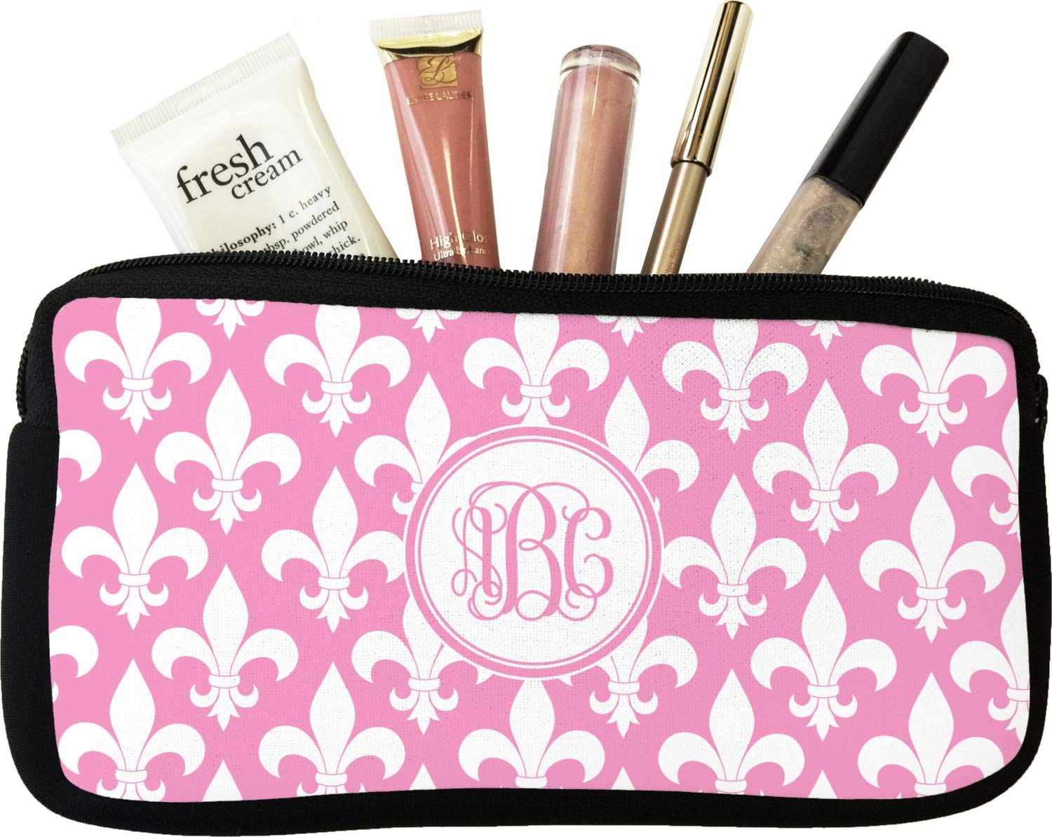Personalized Fleur De Lis Makeup Bag - Small Cosmetic Pouch for Travel, Gym & Everyday Use | Custom Monogrammed Toiletry Case