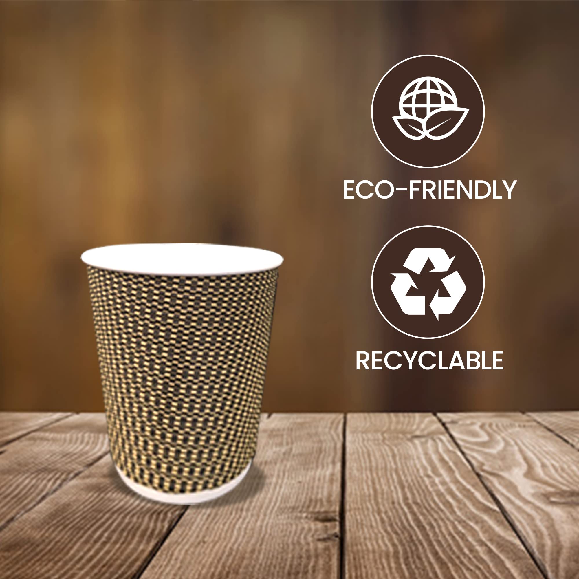 500 Pack 12 oz Gold Disposable Paper Cups - Ripple Wall Design, Insulated Hot Beverage Cups, Eco-Friendly & Recyclable for Coffee, Tea, Parties, Office, and Events