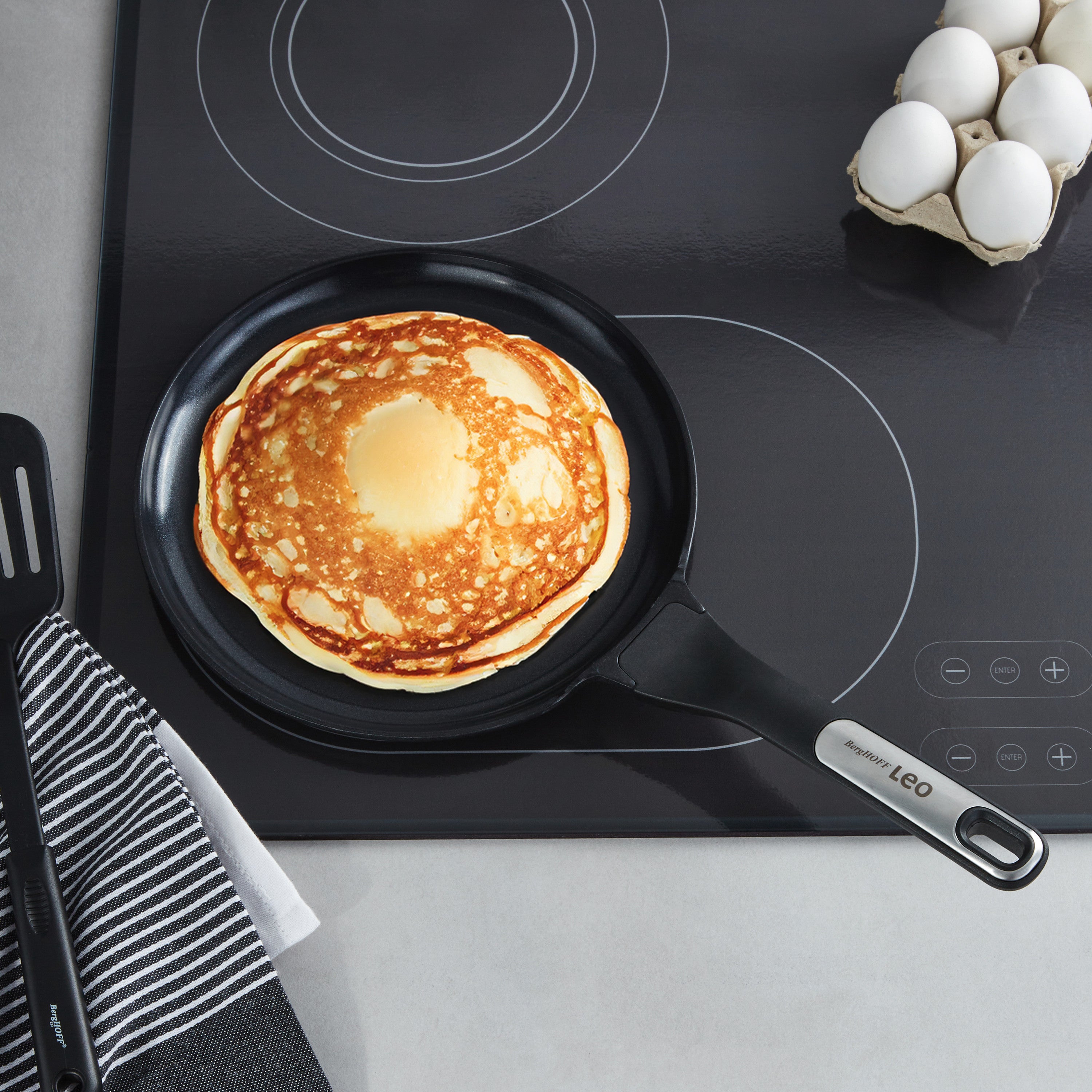 BergHOFF Leo Phantom 3-Piece Nonstick Ceramic Cookware Set - Eco-Friendly Recycled Material - Perfect for Frying, Sautéing & Cooking Healthy Meals
