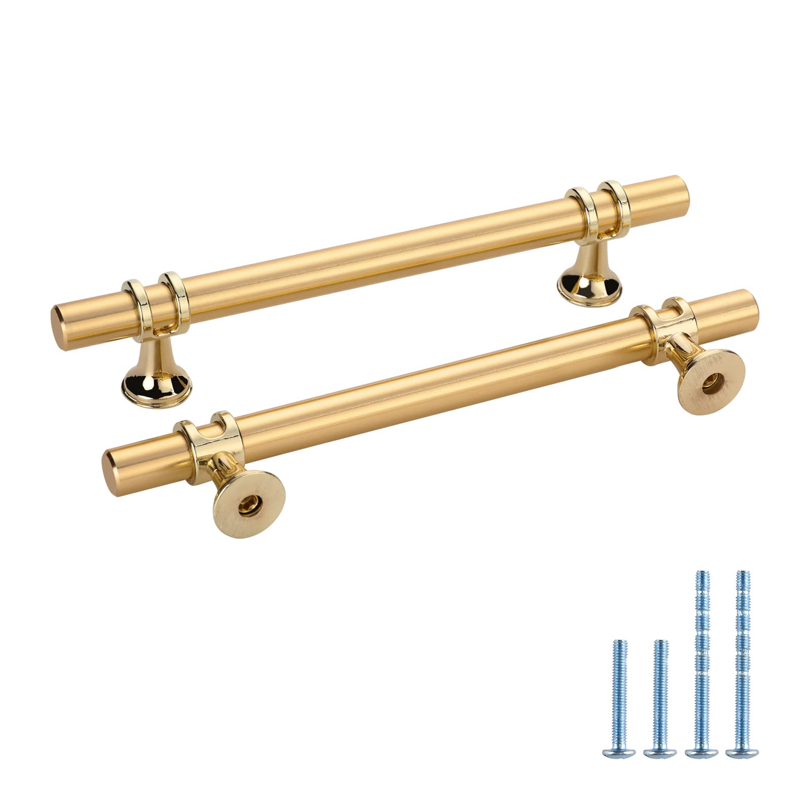 10-Pack Gold Cabinet Pulls - Brushed Brass Drawer Handles 5 Inch (128mm Hole Centers) - Modern Kitchen Cabinet Hardware for Dressers, Wardrobes & Home Furniture - Easy DIY Installation for Kitchen Remodel & Bedroom Upgrade