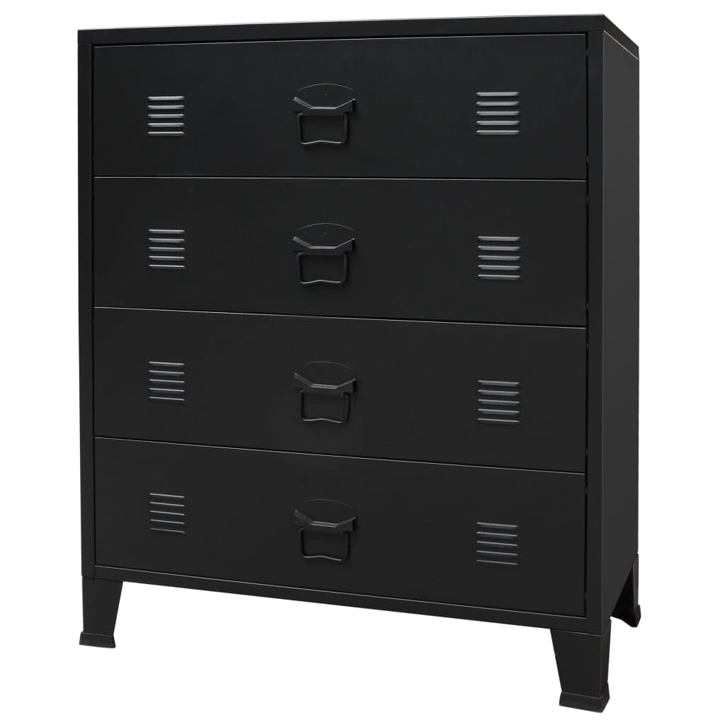 vidaXL 4-Drawer Metal Storage Cabinet - Industrial Style Sideboard with Air Vents & Metal Handles - 30.7