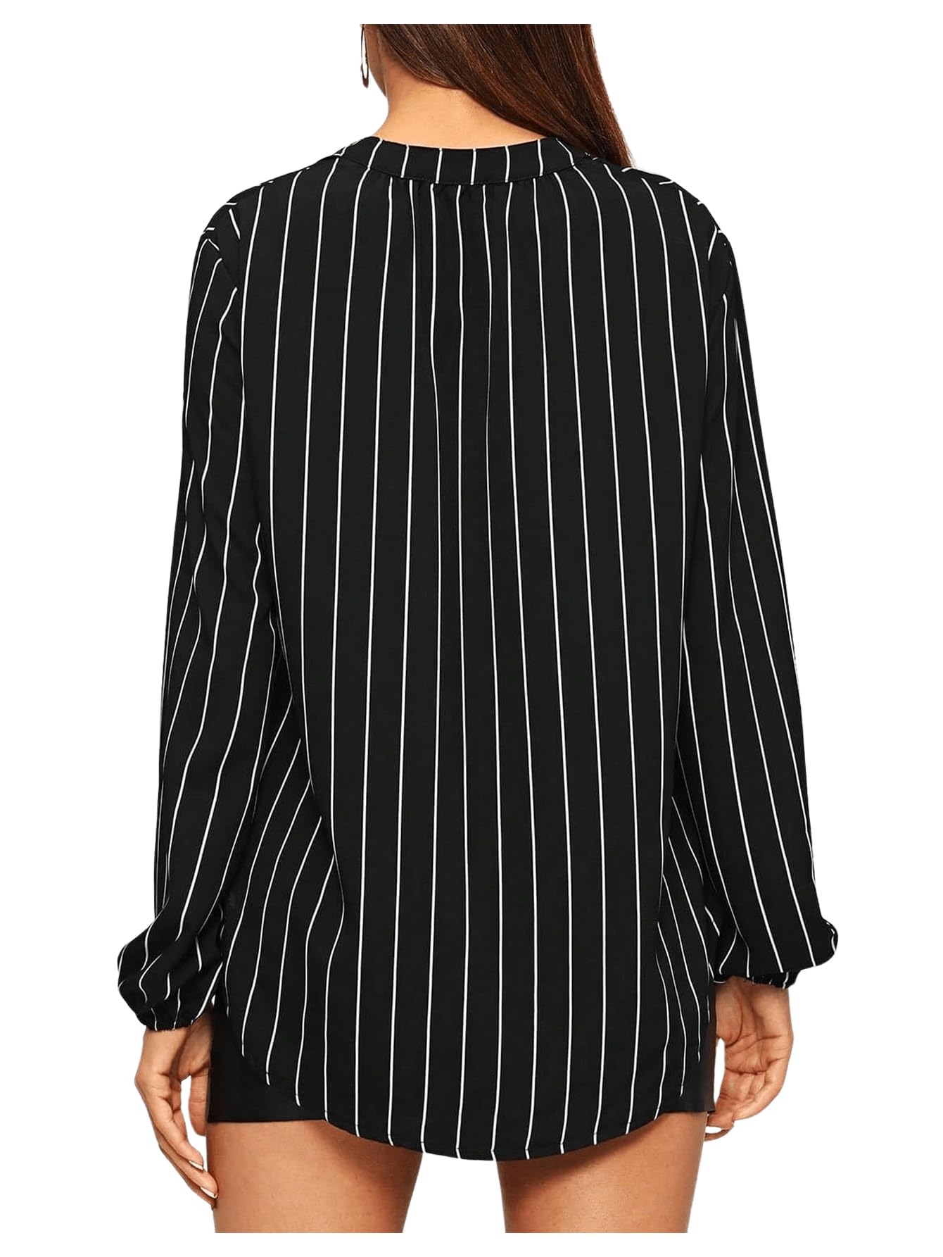 Milumia Women's Elegant Striped V-Neck Long Sleeve Blouse - High Low Hem Work Shirt Tops for Office, Party & Casual Wear | Flattering Fit & Comfortable Stretch Fabric