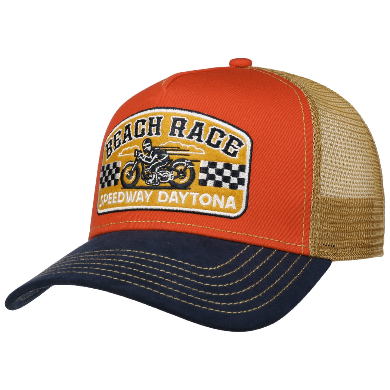 FWS Men's Beach Race Trucker Cap - Adjustable Mesh Back Baseball Hat for Running, Hiking & Outdoor Activities