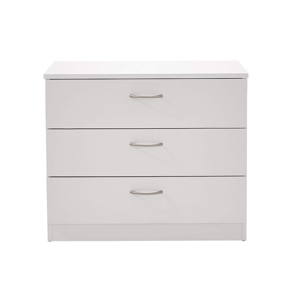 3 Drawer Wood Dresser Cabinet - White Modern Chest of Drawers for Bedroom, Hallway & Living Room - Clothing Storage Organizer Unit | Perfect for Home Organization & Space Saving