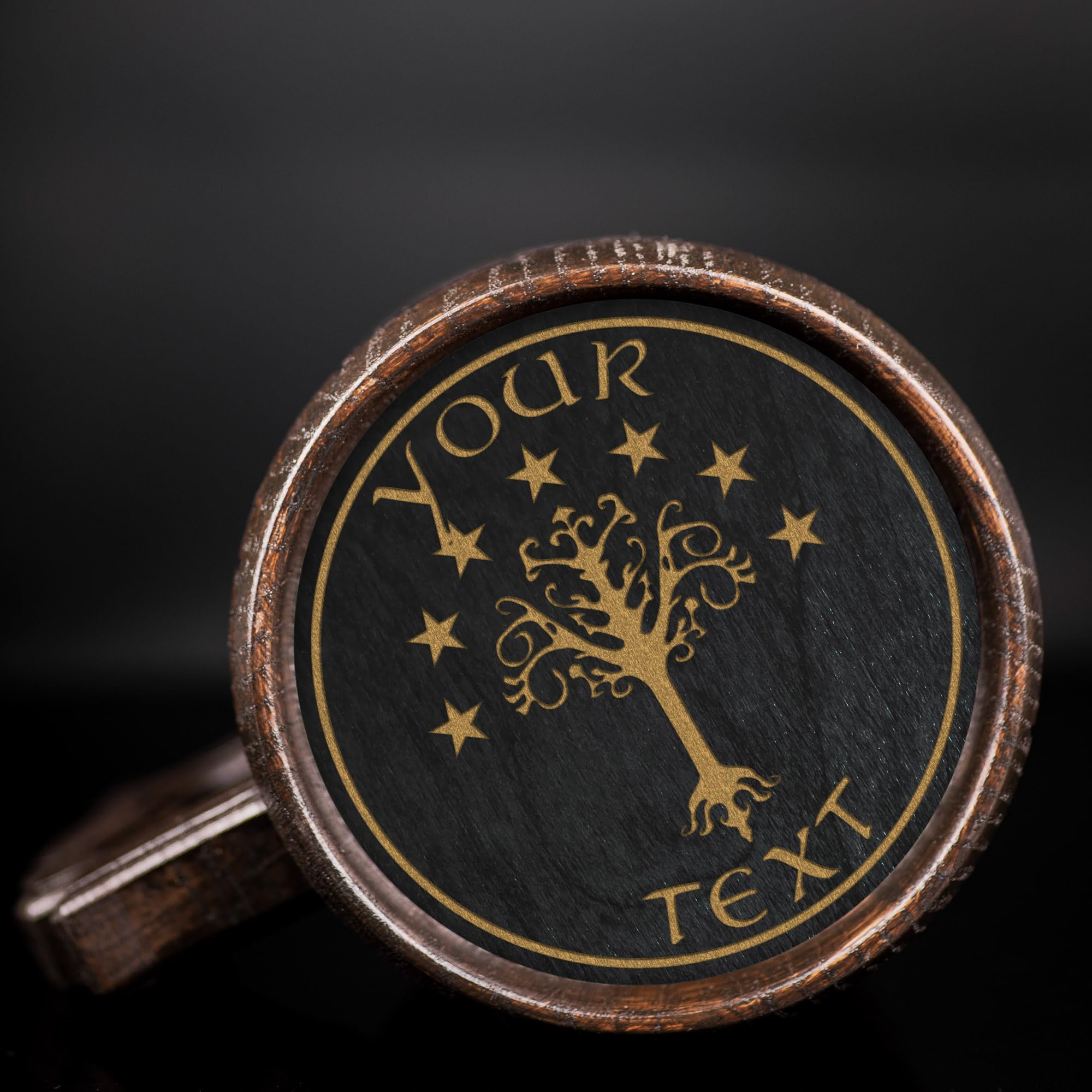 Lord of the Rings Gondor Flag Custom Beer Stein - Personalized Wooden Tankard Mug for Men, Gamer Gifts, Anniversary, Birthday, Father's Day, Wedding Present - Perfect for Fantasy Fans, Game Nights & LOTR Themed Parties