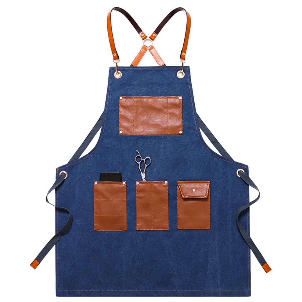 Premium Denim Apron for Barbers, Milk Tea Shops & Restaurants - Waterproof Workwear for Men & Women (75x60cm, Blue) - Ideal for Cooking, Serving & Professional Use