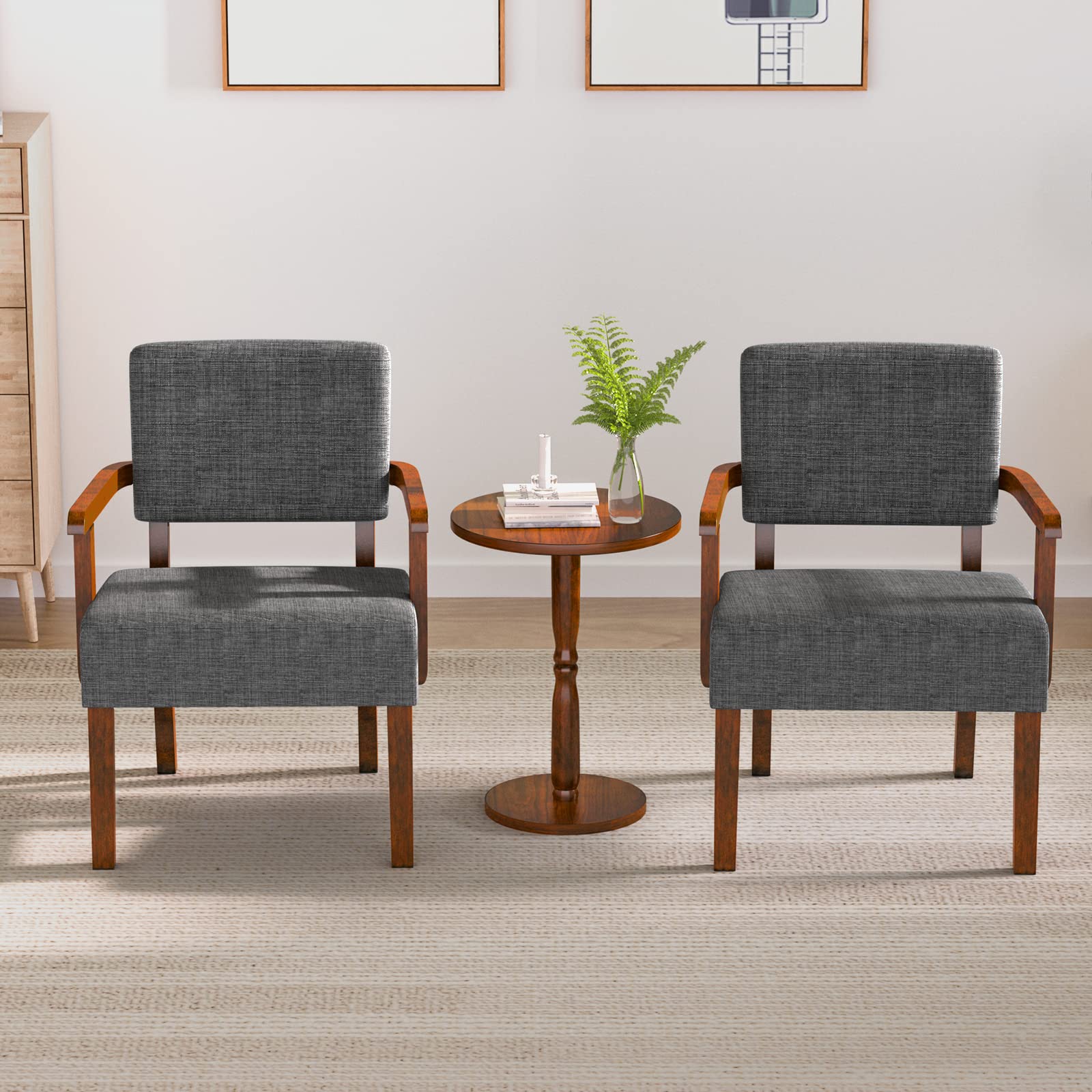 2-Piece Accent Chair Set with Side Table - Soft Upholstered Armchairs for Living Room, Bedroom, Reading Nook & Waiting Area - Modern Grey Lounge Chairs (AC01) - Perfect for Small Spaces, Home Office & Cozy Corners