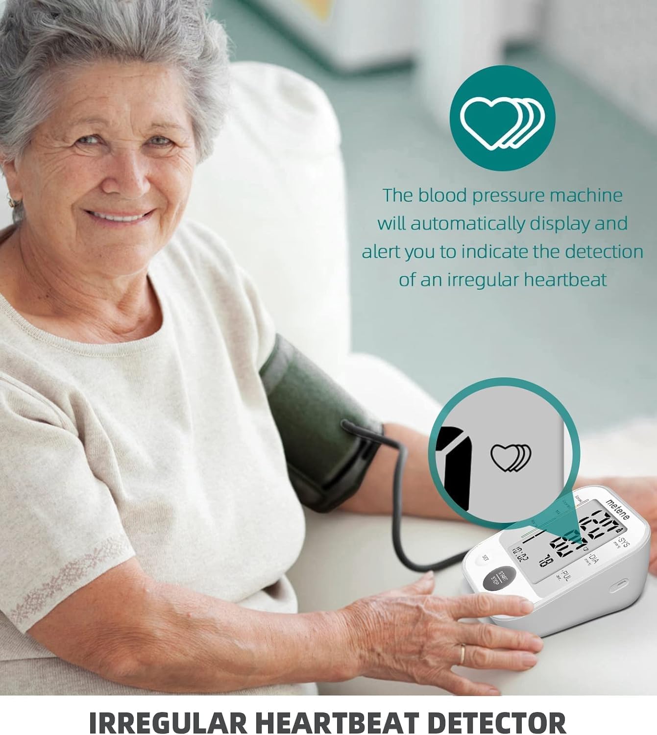 Metene Digital Upper Arm Blood Pressure Monitor with Voice Speaker - Large Cuff (8.7
