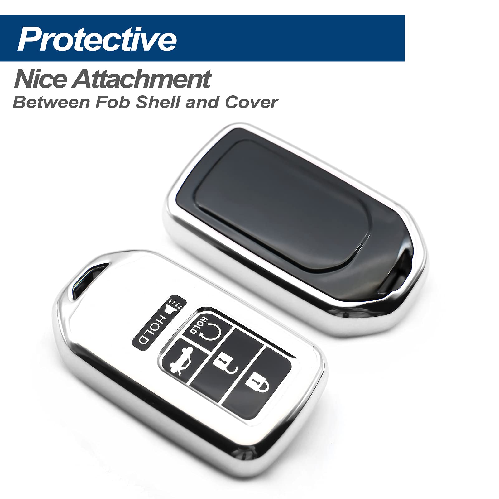 Premium TPU Key Fob Cover Case for Honda Passport CR-V Accord Pilot Civic HR-V Insight - Durable Remote Protector with Keyless Entry Sleeve (Silver) - Perfect for Everyday Use, Car Protection & Key Organization