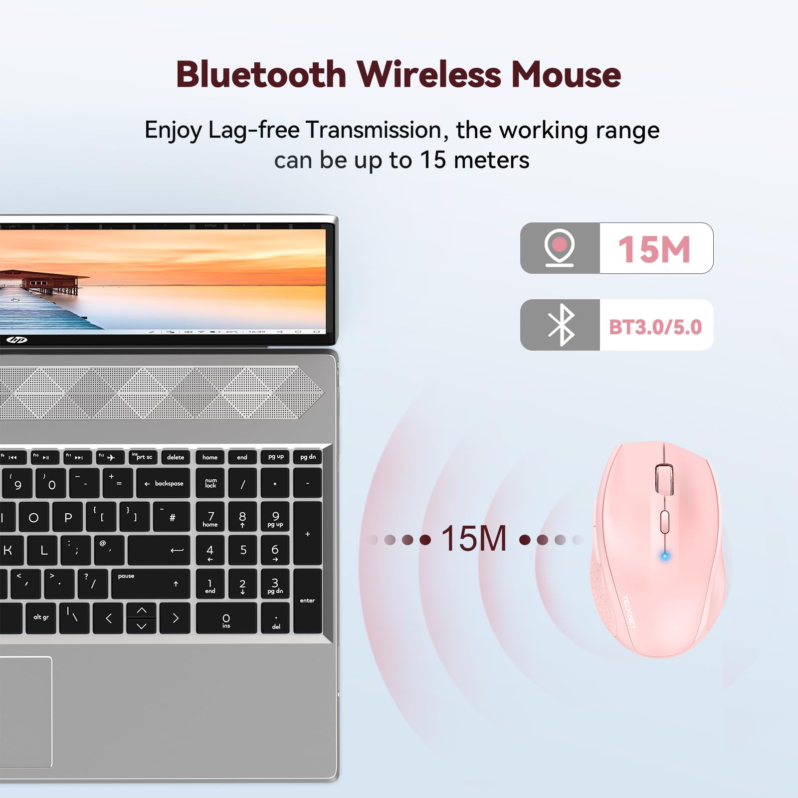 TECKNET Bluetooth Wireless Mouse - 4800 DPI Adjustable Computer Mouse with 24-Month Battery Life, 6 Buttons for iPad Pro, Laptop, Surface Pro, Windows PC & Chromebook (Pink) - Perfect for Office Work, Gaming & Travel Use