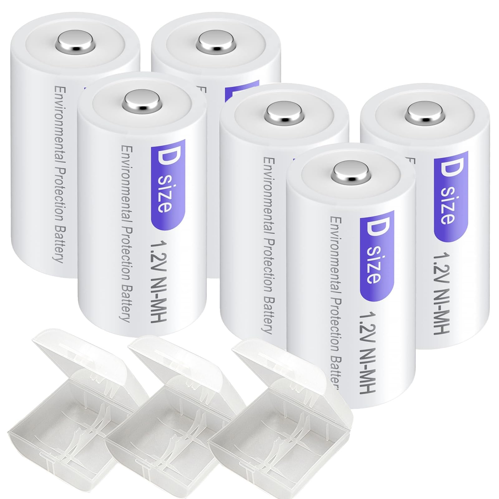 6 Pack Rechargeable D Size Batteries - 1.2V 8000mAh NiMH D Cell Low Self Discharge Long Lasting Batteries for Flashlights, Toys, Radios & Emergency Power Supply