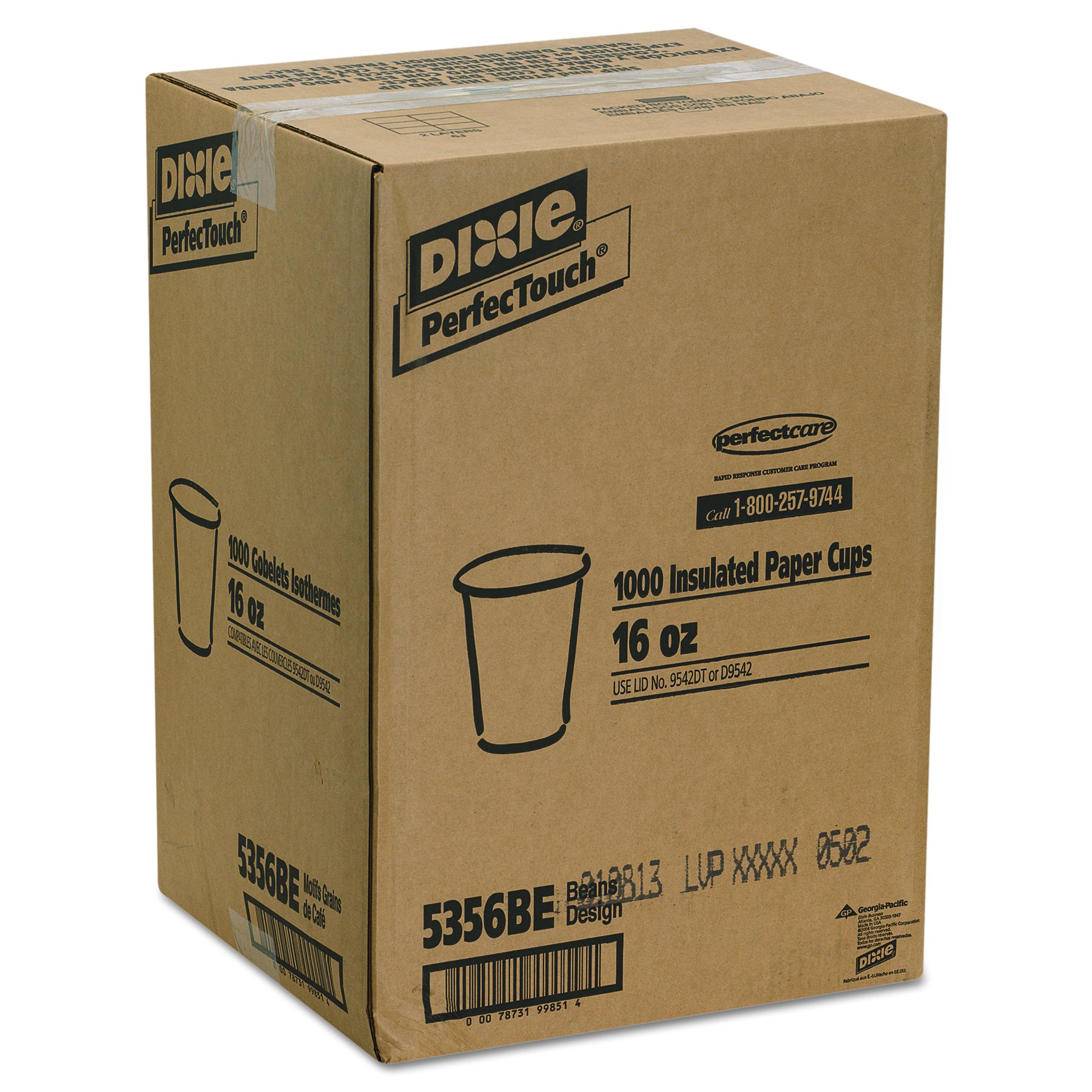 GP PRO Dixie Perfectouch 16 Oz Insulated Paper Coffee Cups - Hot/Cold Drink Containers with Large Lid Fit, 1000 Count Case - Ideal for Coffee Shops, Offices, and Catering Events