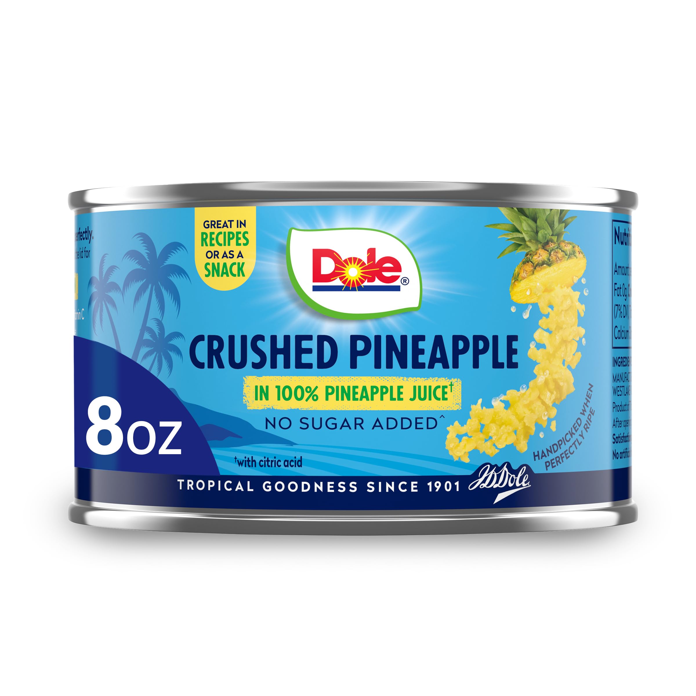 Dole Canned Crushed Pineapple in 100% Pineapple Juice - Gluten Free, Non-GMO, 8 Oz (Packaging May Vary) - Perfect for Smoothies, Baking & Cocktails