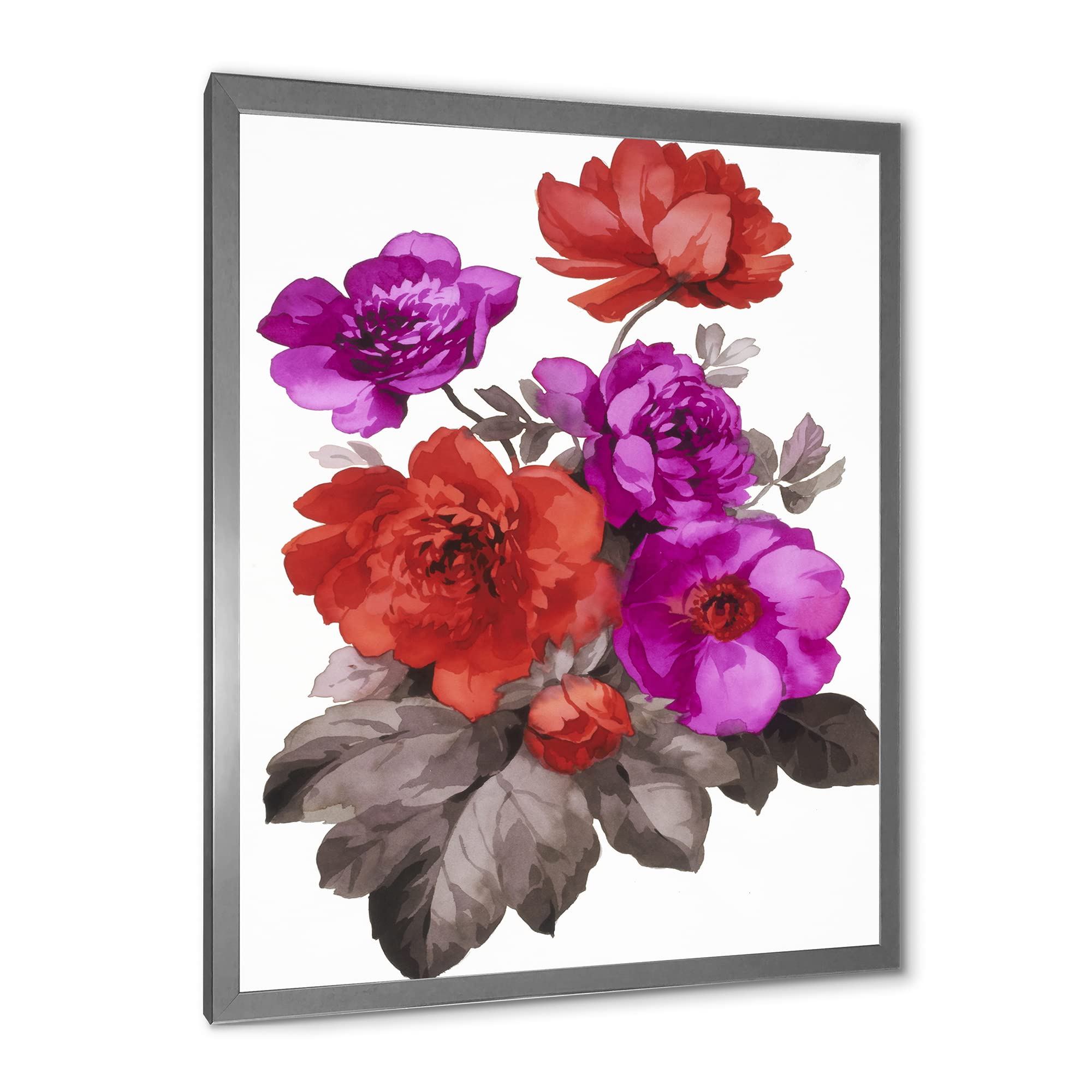 Vibrant Red and Fuchsia Floral Traditional Framed Wall Art - Elegant Home Decor for Living Room, Bedroom & Office
