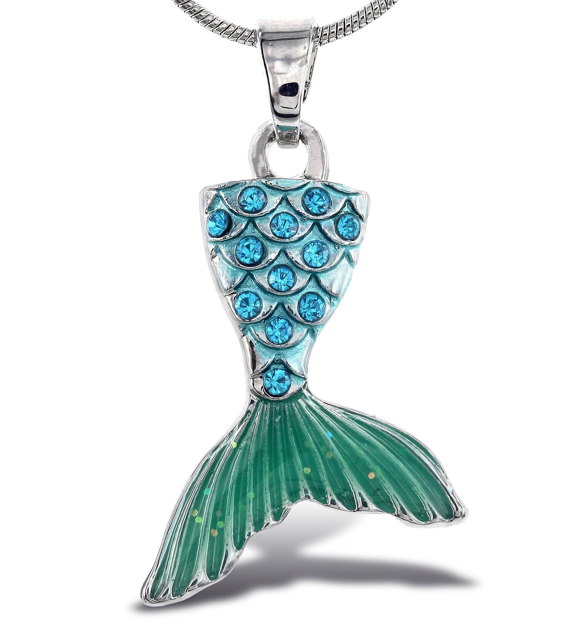 Sparkling Silver Mermaid Tail Crystal Pendant Necklace - Elegant Ocean Jewelry with 18