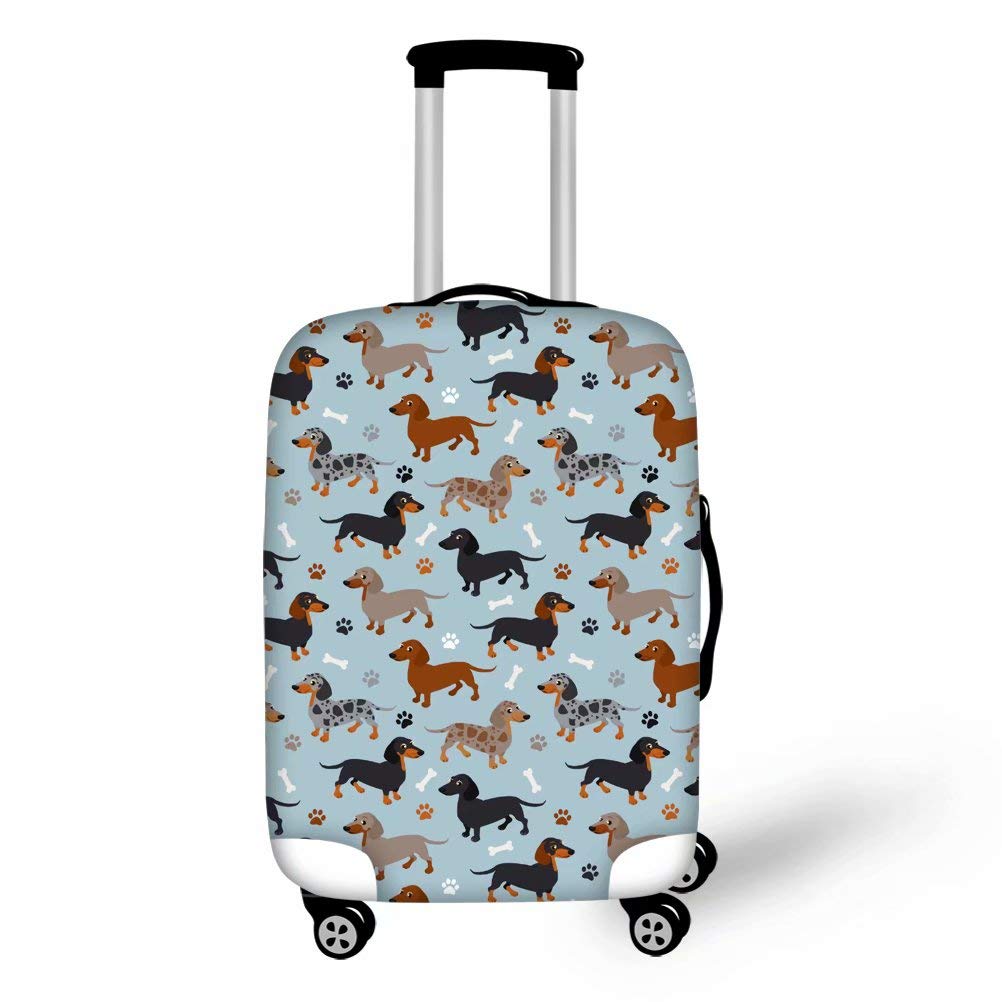 Dachshund Print Luggage Cover for 18-21 Inch Suitcases - Dustproof Travel Bag Protector for Kids & Teens (Blue) - Perfect for Airplane Trips, Holiday Vacations & School Travel