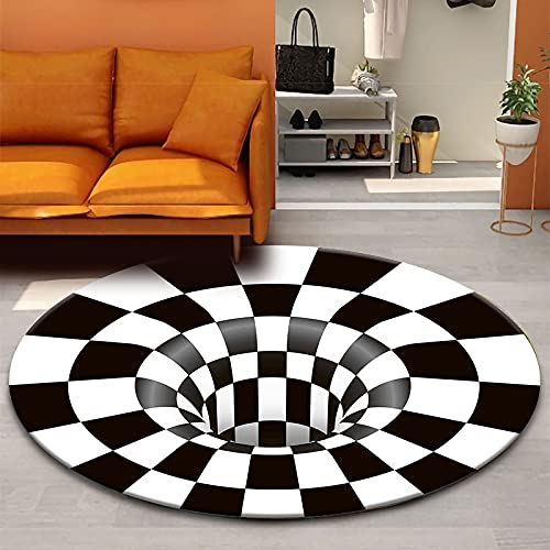 3D Vortex Illusion Round Area Rug 100x100cm - Non-Slip Modern Black & White Carpet for Living Room, Bedroom, Dining Room | Perfect for Home Decor, Kids Room & Office Spaces