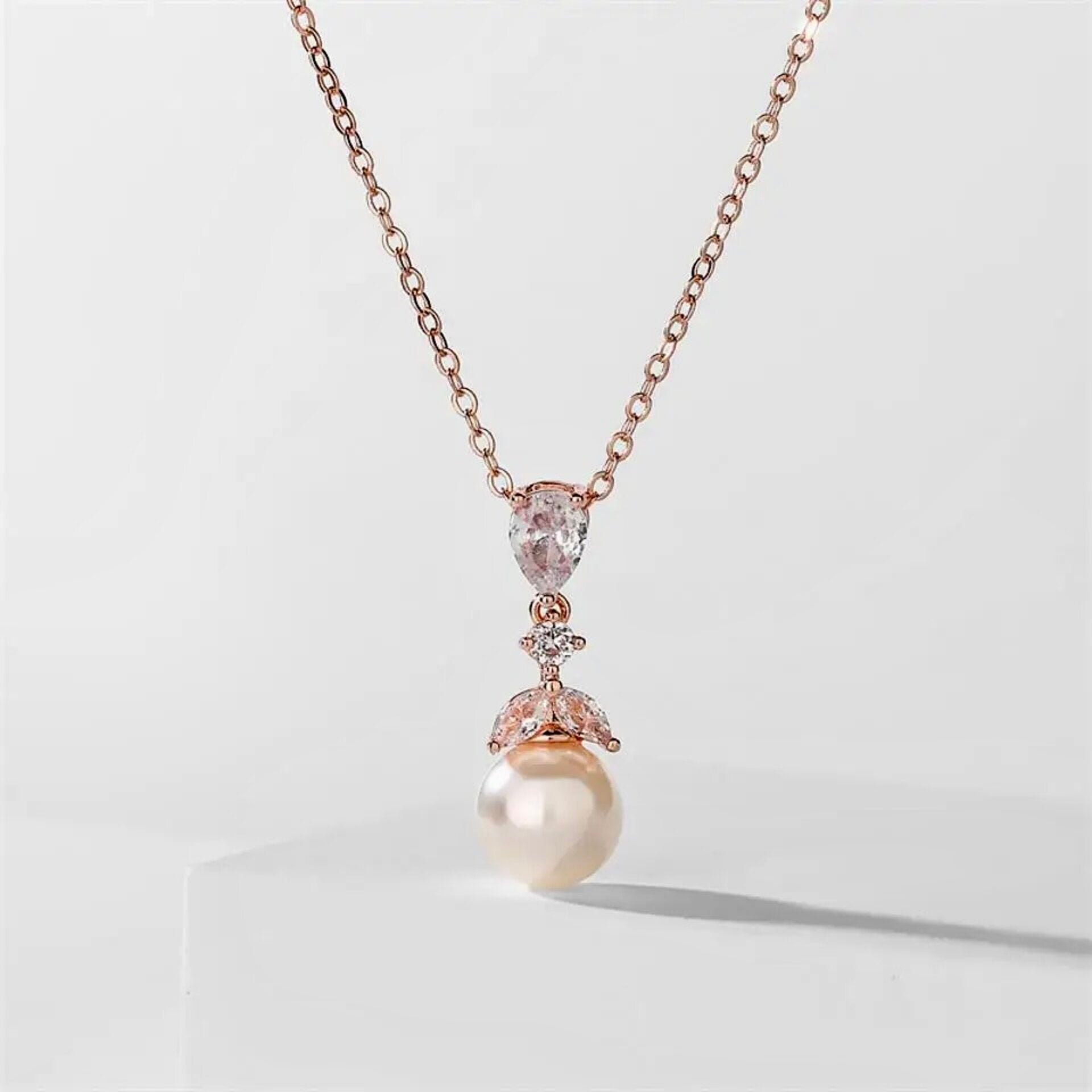 Chantria Pearl & Cubic Zirconia Bridal Jewelry Set - Rose Gold & Silver Wedding Jewelry for Bride, Bridesmaid, Engagement & Anniversary Gifts
