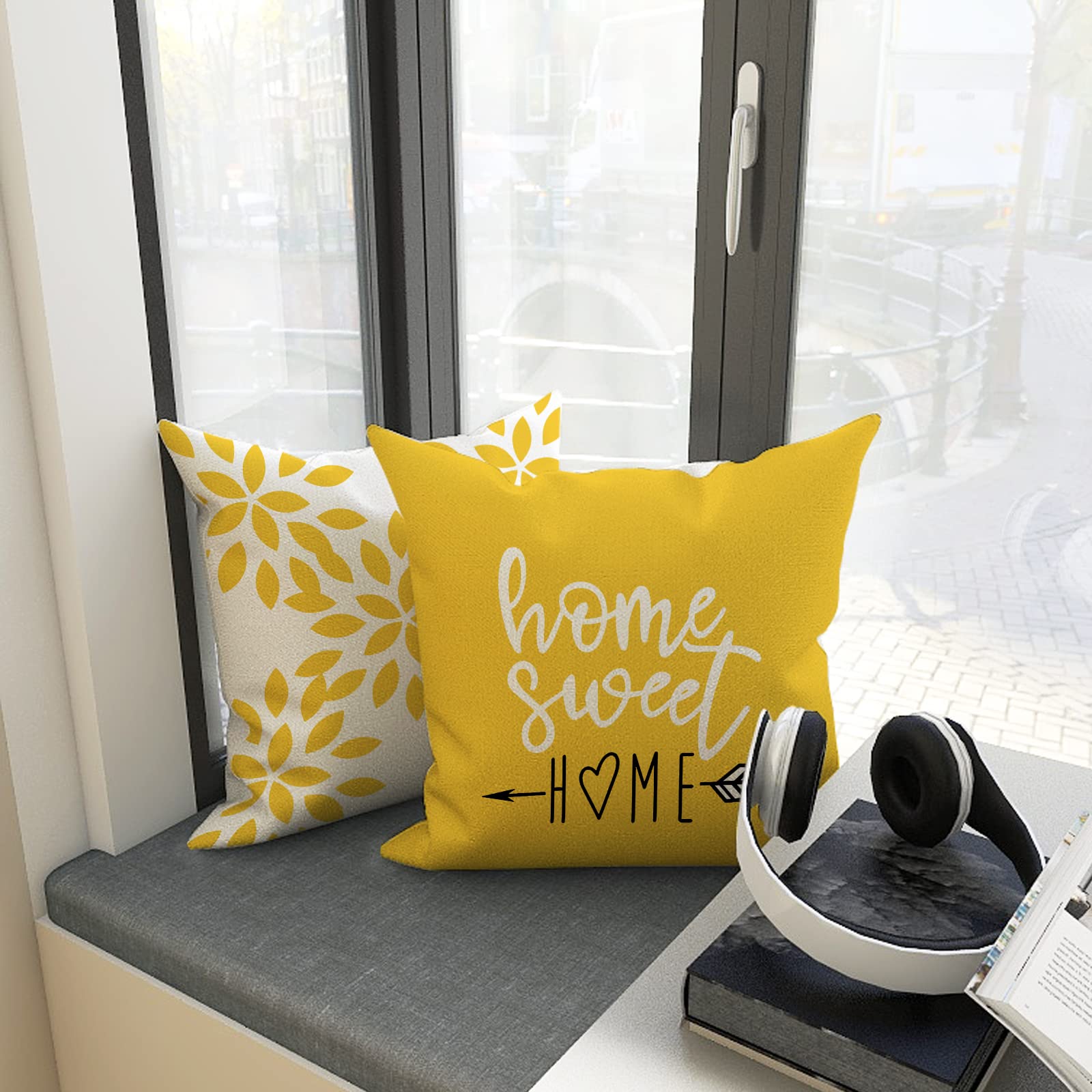 YCOLL 20x20 Inch Linen Pillow Covers Set of 4 - Modern Decorative Throw Pillow Covers for Sofa, Couch, Bed & Car - Breathable Outdoor/Indoor Use - Yellow Home Decor Accent for Living Room, Patio & Travel