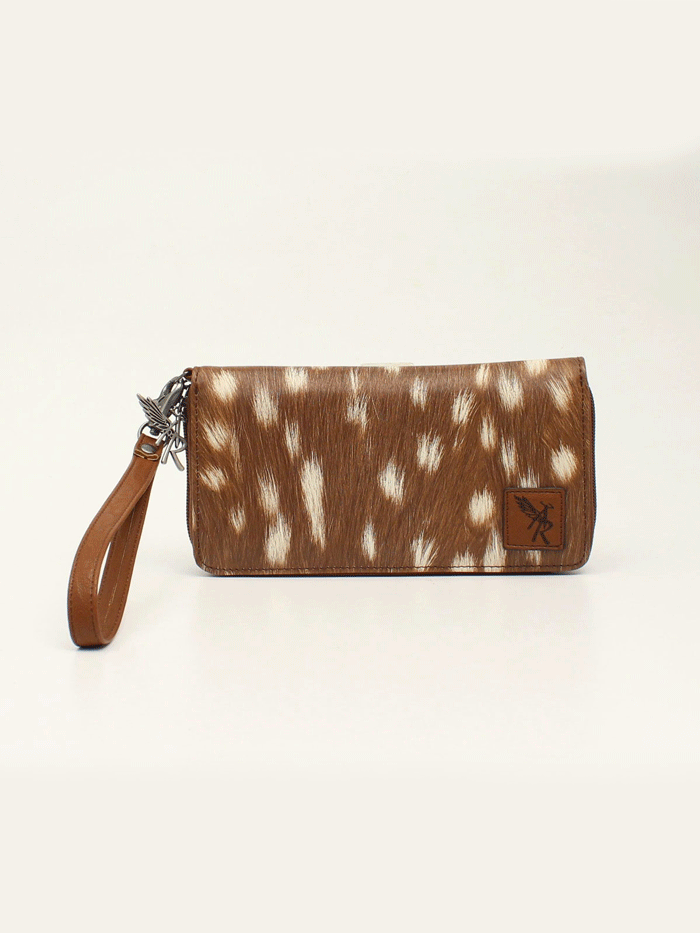 Angel Ranch D330000902 Women's Zip Clutch Wallet - Genuine Leather Deer Print Design in Brown | Perfect for Everyday Use, Travel & Gift Giving