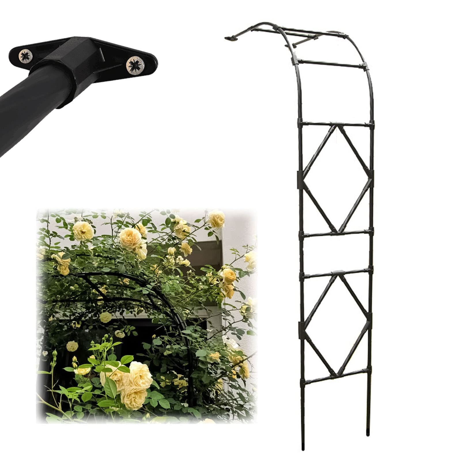 2.4m Metal Garden Arch Trellis for Climbing Plants - Half-Side Rose Flower Stand with PE Coated Steel Pipe - Outdoor Wedding Decoration & Plant Support (90X240cm/35.4X94.5in) - Perfect for Gardens, Weddings, and Vine Support