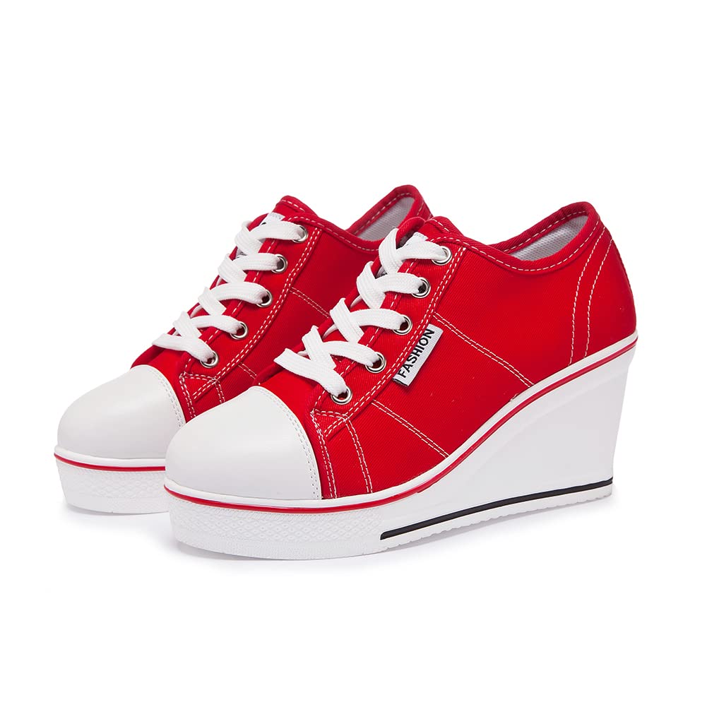 Mei MACLEOD Women's Canvas Wedge Sneakers - High Heel Lace Up Casual Shoes for College & High School Students | Perfect for Campus, Dating & Everyday Wear