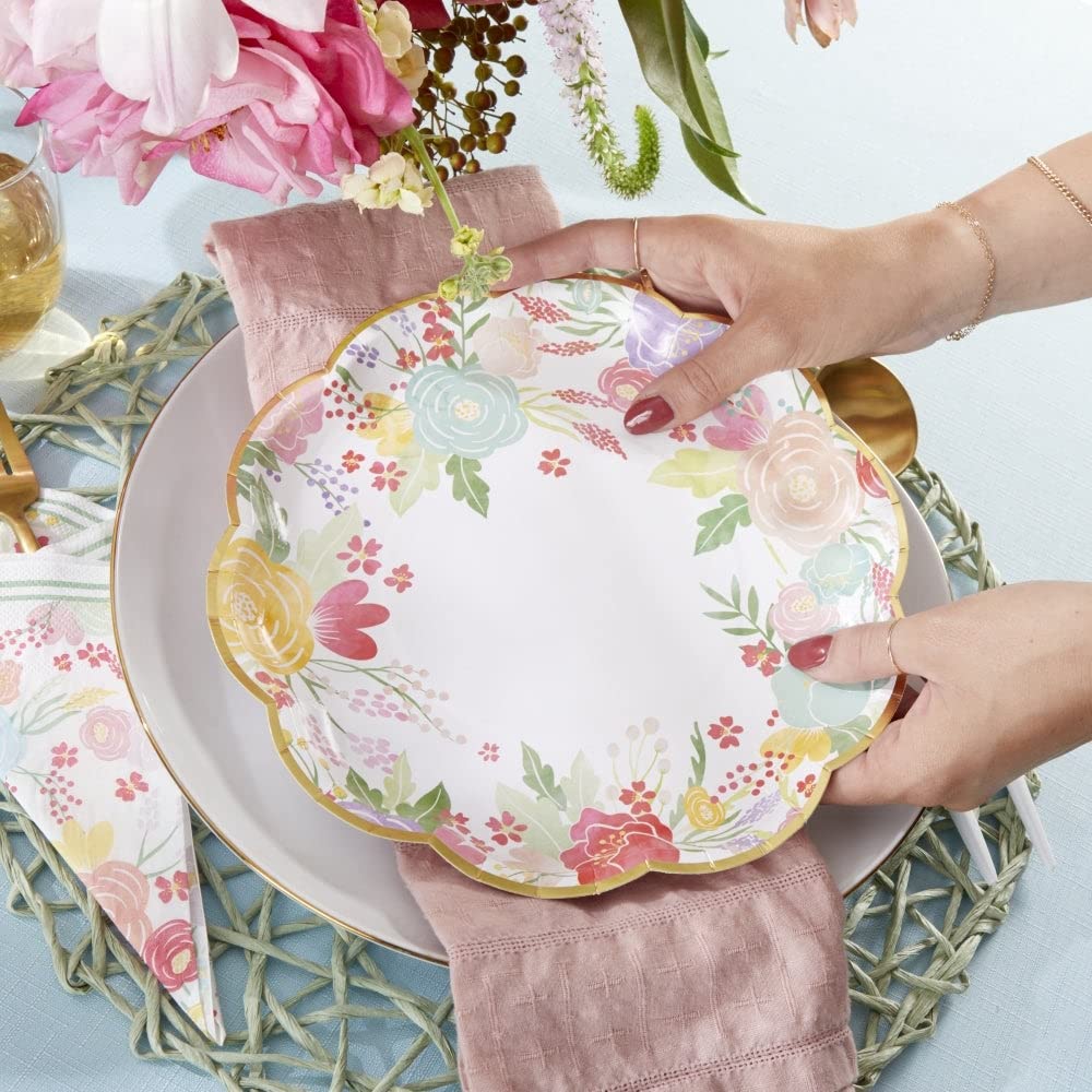 Kate Aspen 64 Pcs Garden Blooms 9 Inch Heavy Duty Disposable Paper Plates - Bulk Pack of Elegant Floral Party Tableware for Birthday, Wedding, Bridal Shower, Baby Shower & Anniversary Celebrations - Perfect for Outdoor Garden Parties, Tea Events & Spring Gatherings