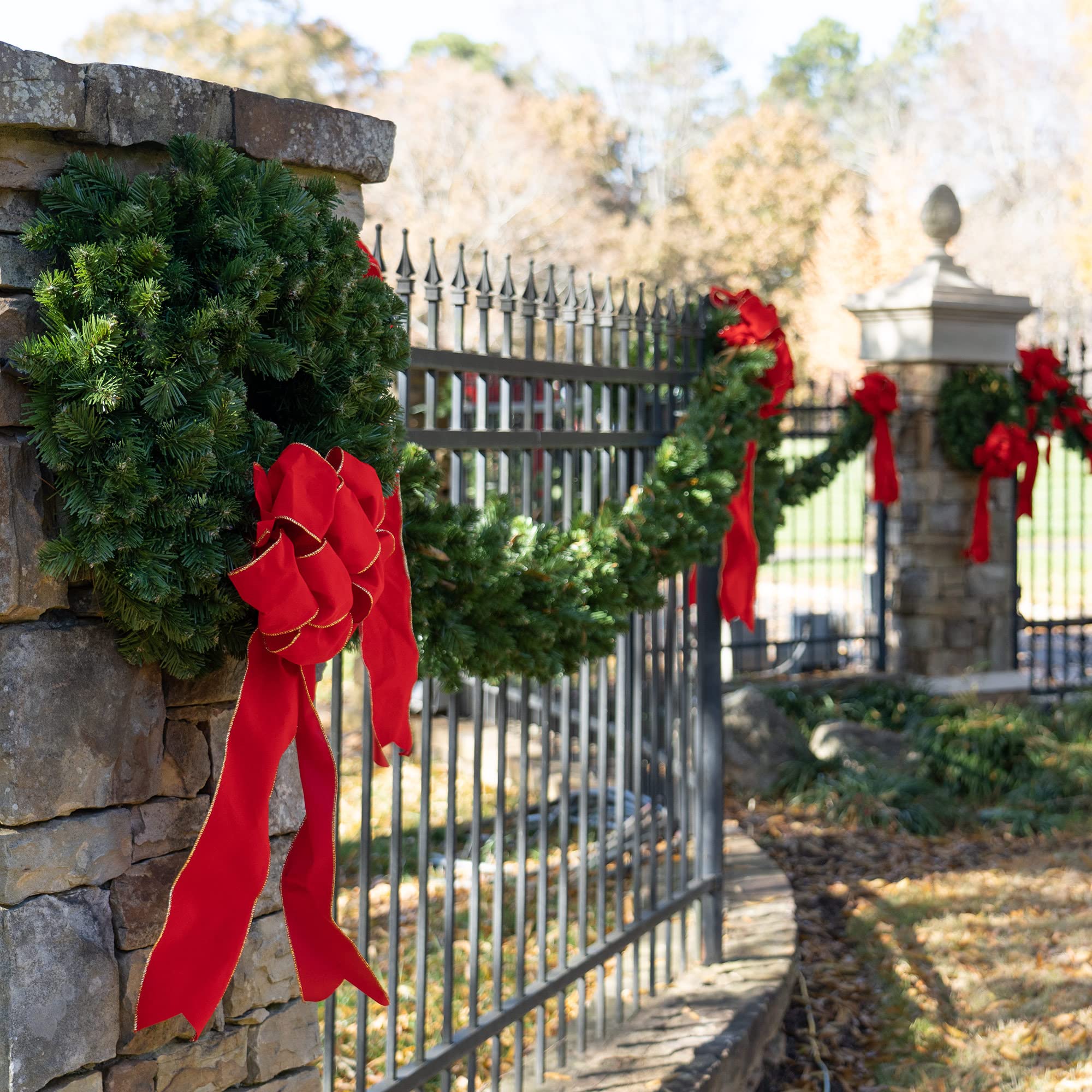 18 Inch Large Red Christmas Bow with Gold Trim - 3D Nylon Outdoor Holiday Decoration for Commercial & Home Use - Perfect for Doors, Wreaths, and Christmas Tree Decor