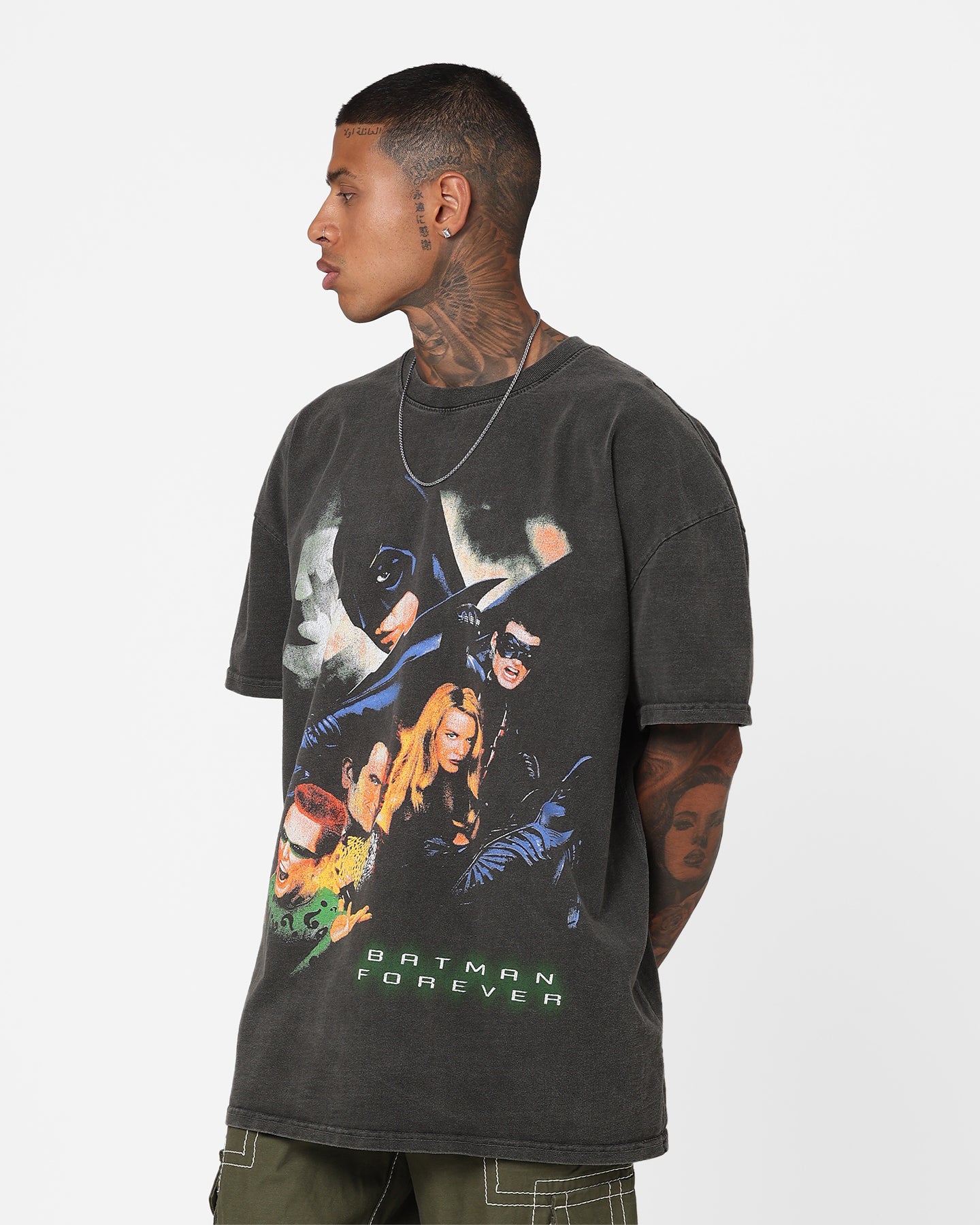 Vintage 1995 Batman Forever Heavyweight T-Shirt - DC Comics Graphic Tee - Black Wash Distressed Style - Perfect for Cosplay, Comic Con & Retro Fashion