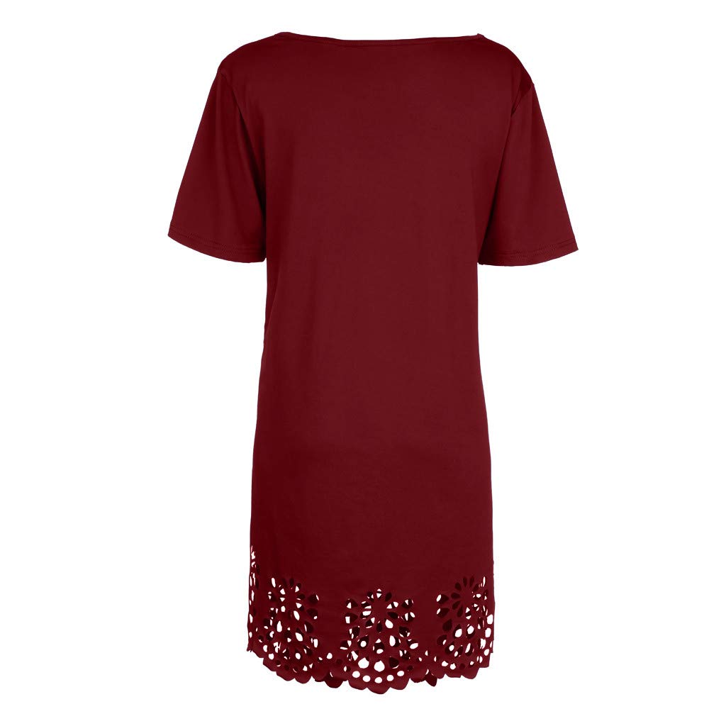 Plus Size Casual Short Sleeve Hollow Out O-Neck Solid Dress for Women - Birthday Party, Summer Outfits, Beach Wear & Everyday Fashion
