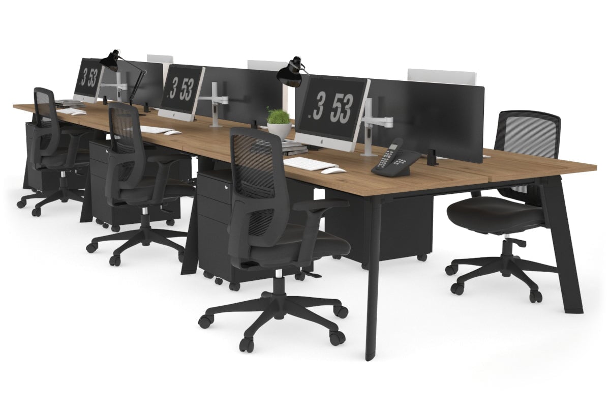 6-Person Workstation with Black Frame - 1400L x 700W Office Desk for Team Collaboration & Open Workspaces