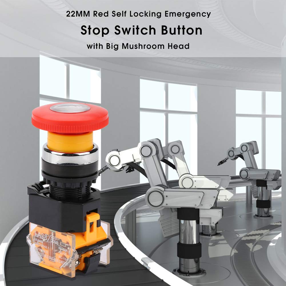 Flame Retardant Emergency Stop Switch - Heavy Duty Metal Push Button for Electromagnetic Starter Contactors | Perfect for Industrial Machinery, Motor Control Panels & Electrical Safety Systems