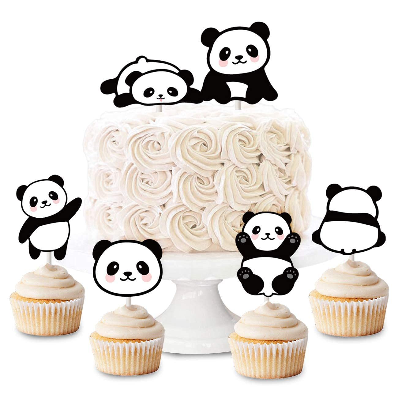 24pcs Panda Cupcake Toppers & Cake Decorations - Cute Panda Animal Theme Party Supplies for Kids Birthday, Baby Shower, Wedding - Perfect for Birthday Cakes, Cupcakes, Dessert Table Decorations