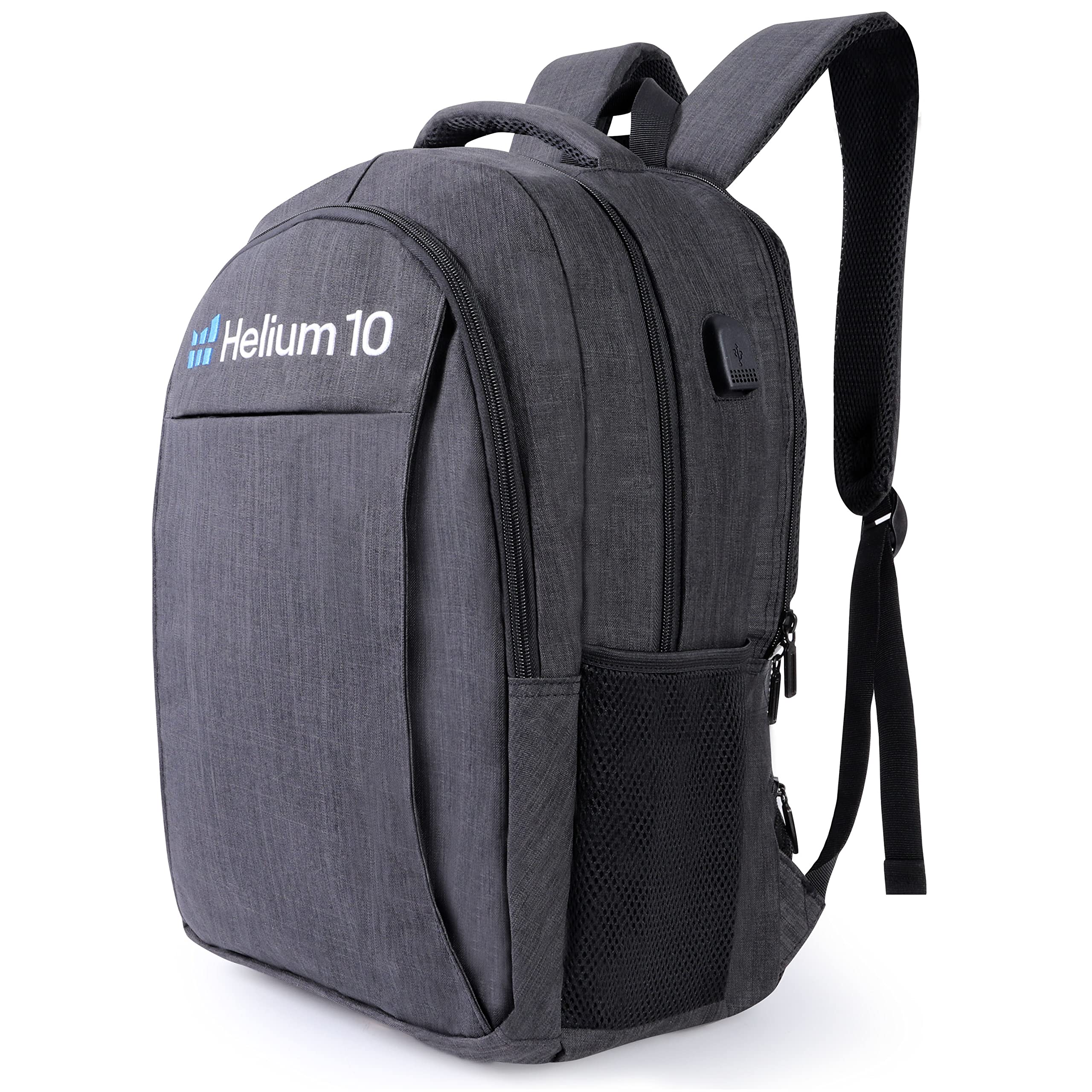 Helium 10 Black Laptop Backpack with USB Charging Port - 17 Inch Anti-Theft Business Backpack for Men - Perfect for Travel, Work & College - Durable & Spacious with Multiple Pockets