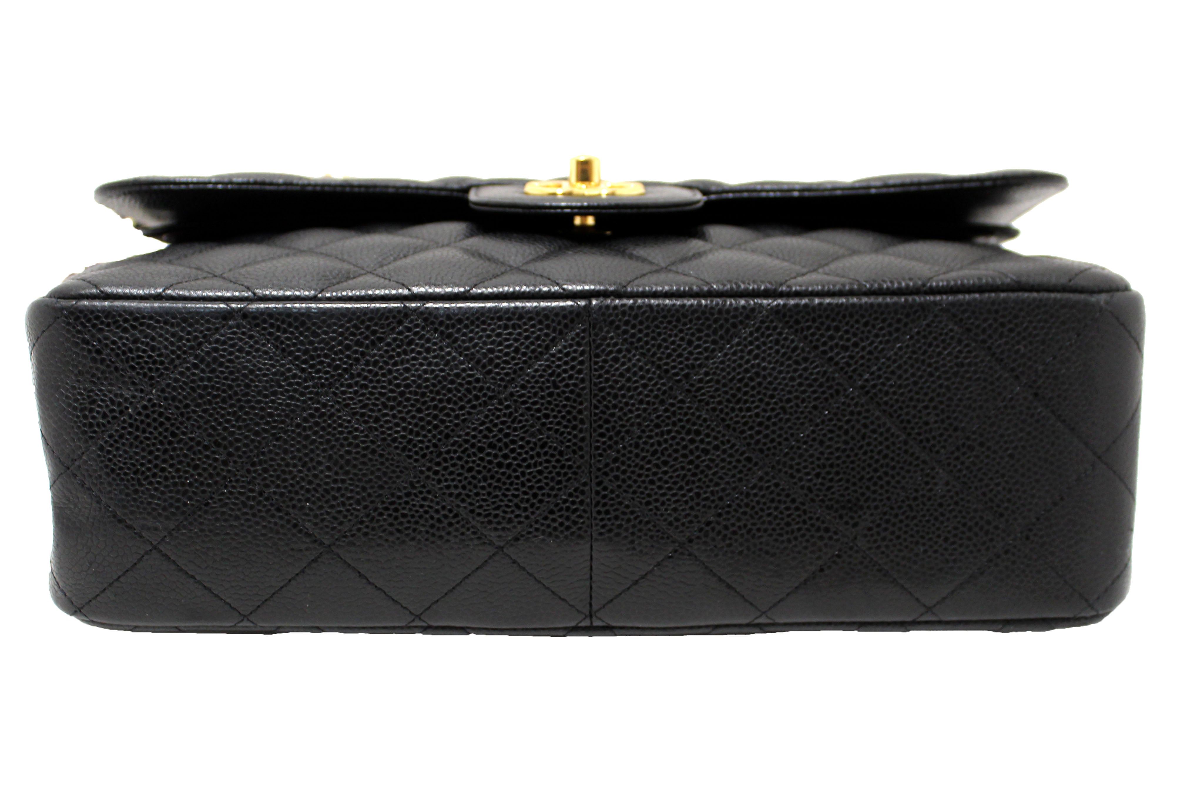 Authentic Chanel Black Quilted Caviar Leather Classic Jumbo Double Flap Bag - Luxury Designer Handbag for Women, Perfect for Evening Events & Special Occasions