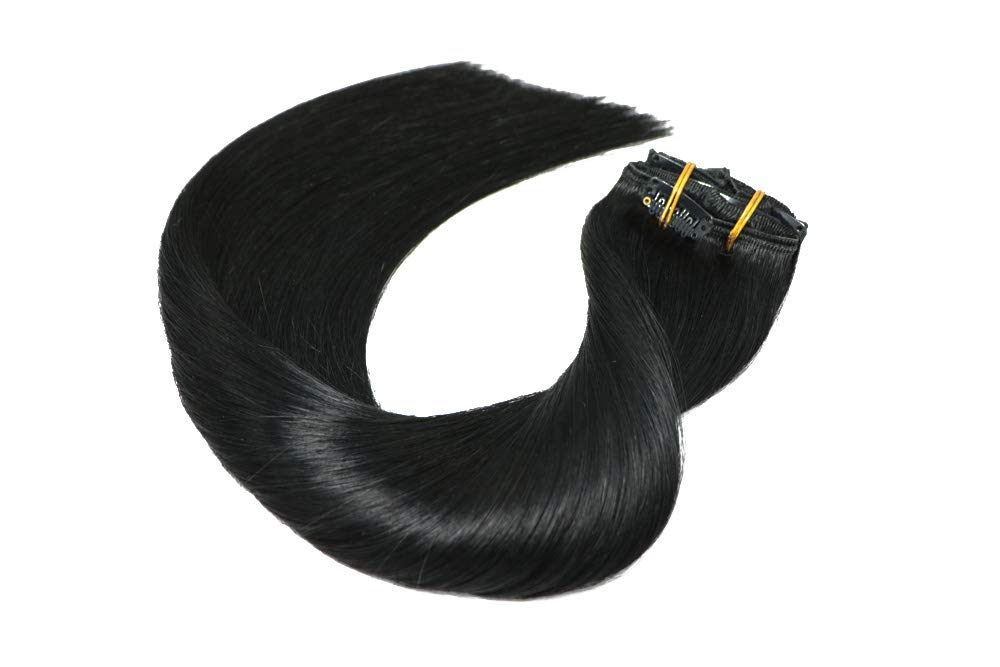 HUAYI 7Pcs Clip-In Human Hair Extensions - 120g Jet Black Natural Color, Soft Silky Thick Ends, Tangle-Free Full Head Hairpiece (18 Inch) for Daily Styling, Parties & Special Occasions