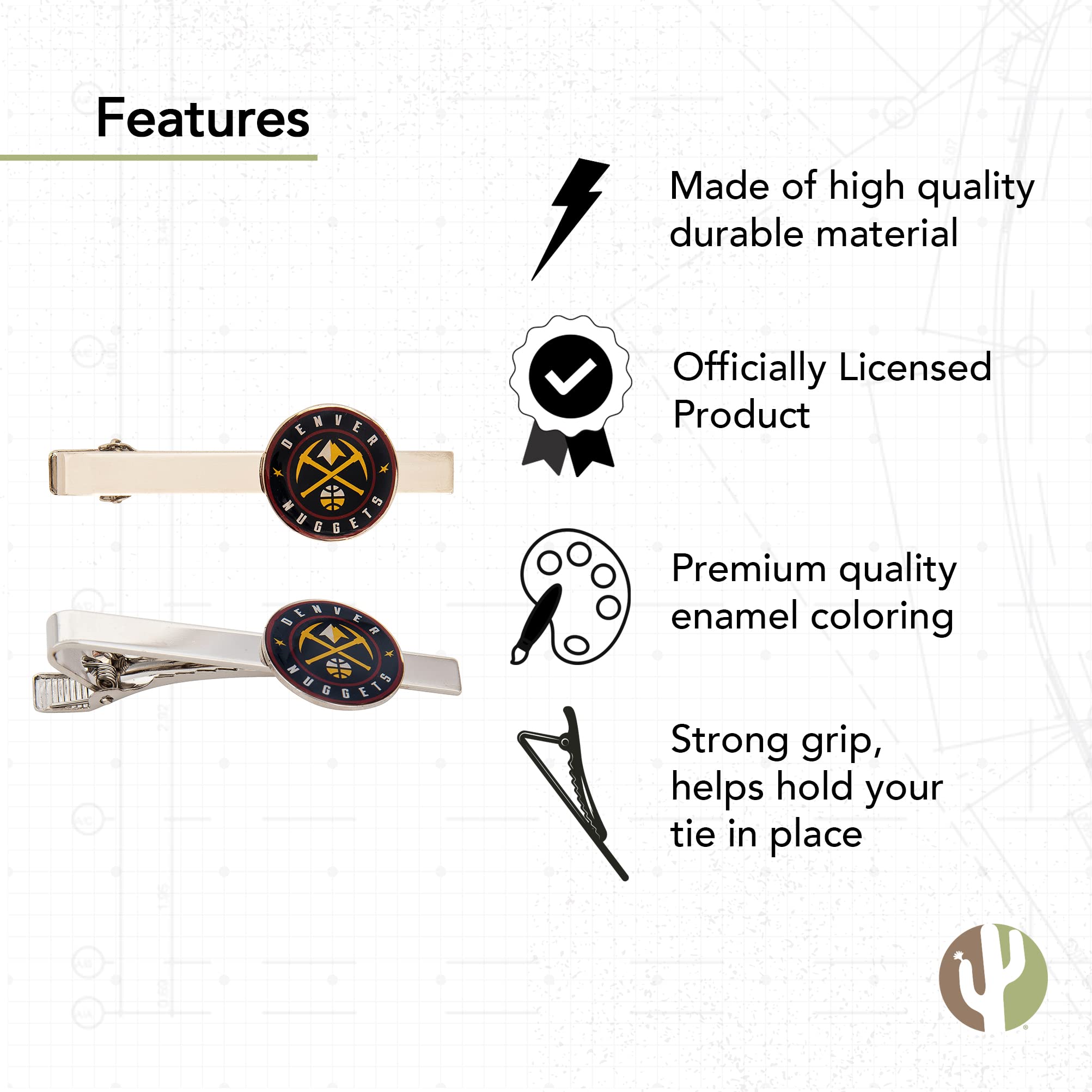 Denver Nuggets NBA Tie Bar - Cactus Design Basketball Tie Clip for Men - Perfect for Office, Weddings & Formal Events