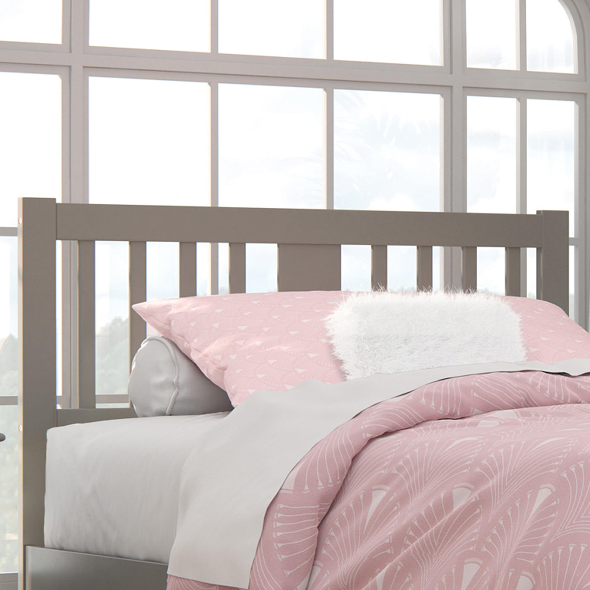 AFI Tahoe Solid Wood Slatted Headboard with USB Charging Port - Full Size Grey Bed Frame Headboard for Modern Bedroom Decor | Perfect for Master Bedroom, Guest Room & Apartment