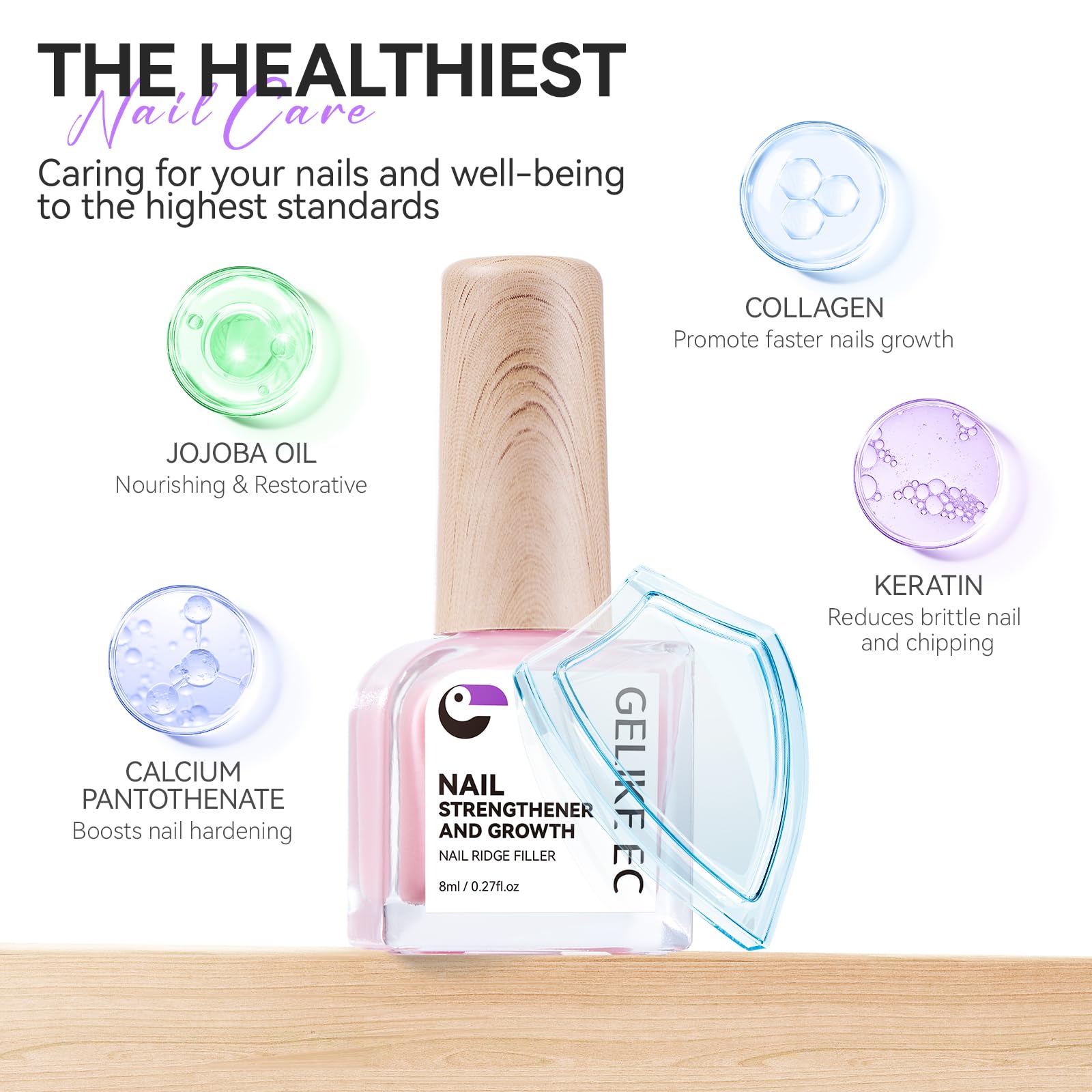 Gelike EC Nail Growth Treatment - Natural Nail Strengthener for Weak & Damaged Nails | Protein Nail Hardener | Home Salon & Outdoor Use | Milky Pink | Perfect for Manicures, Pedicures & Nail Care Routines